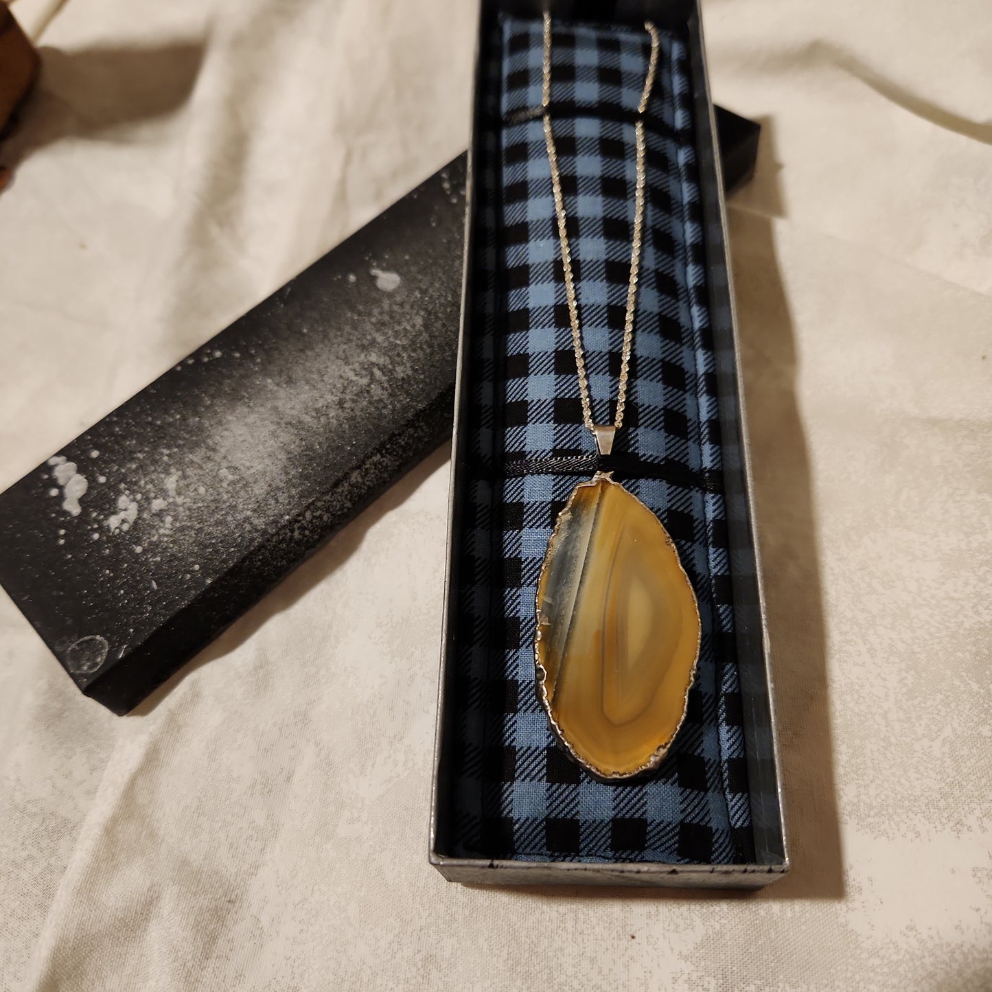 Agate Sliced Jewelry, Silver Dipped Natural Stone Pendent Necklace