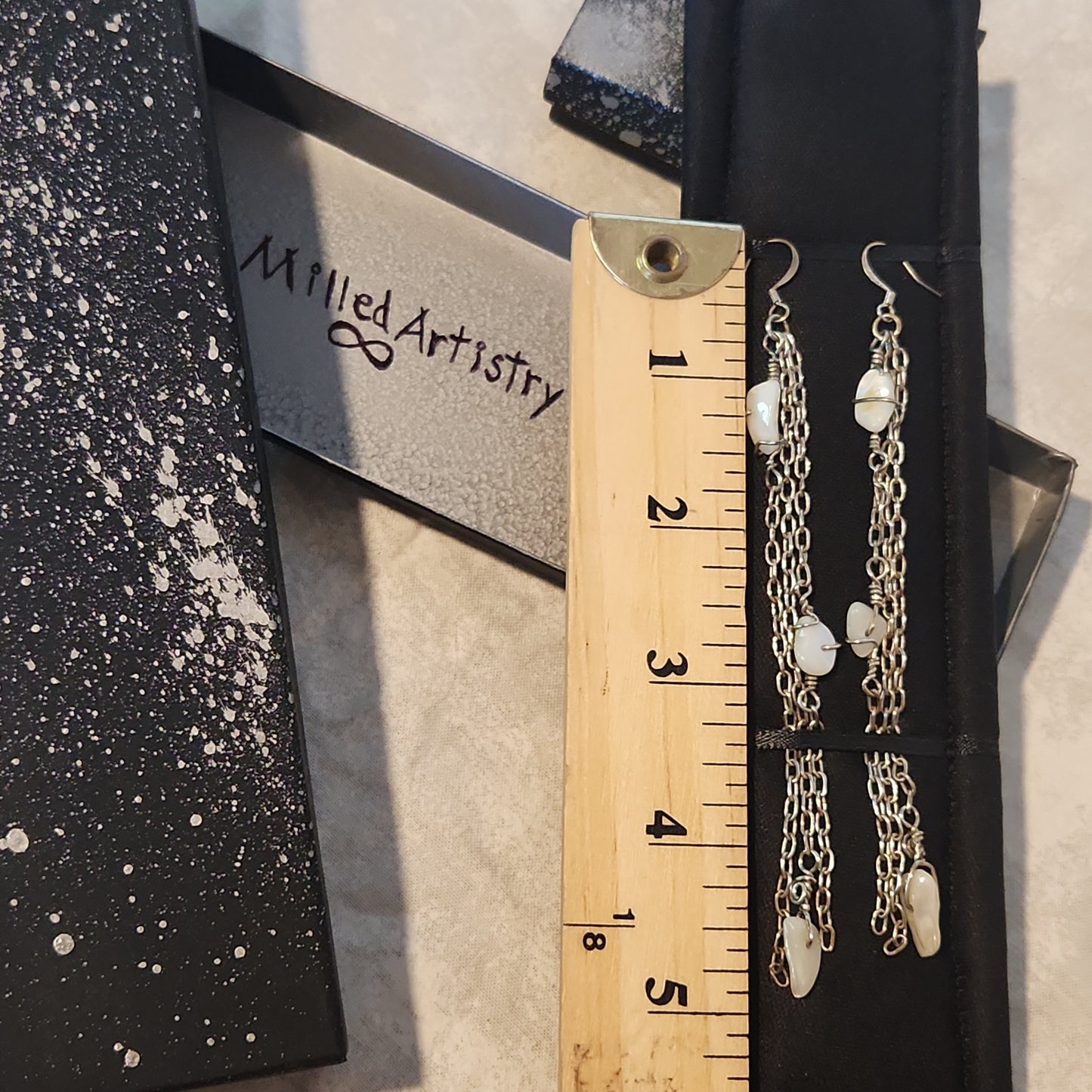 Beaded Mother of Pearl Silver Chandelier Earrings