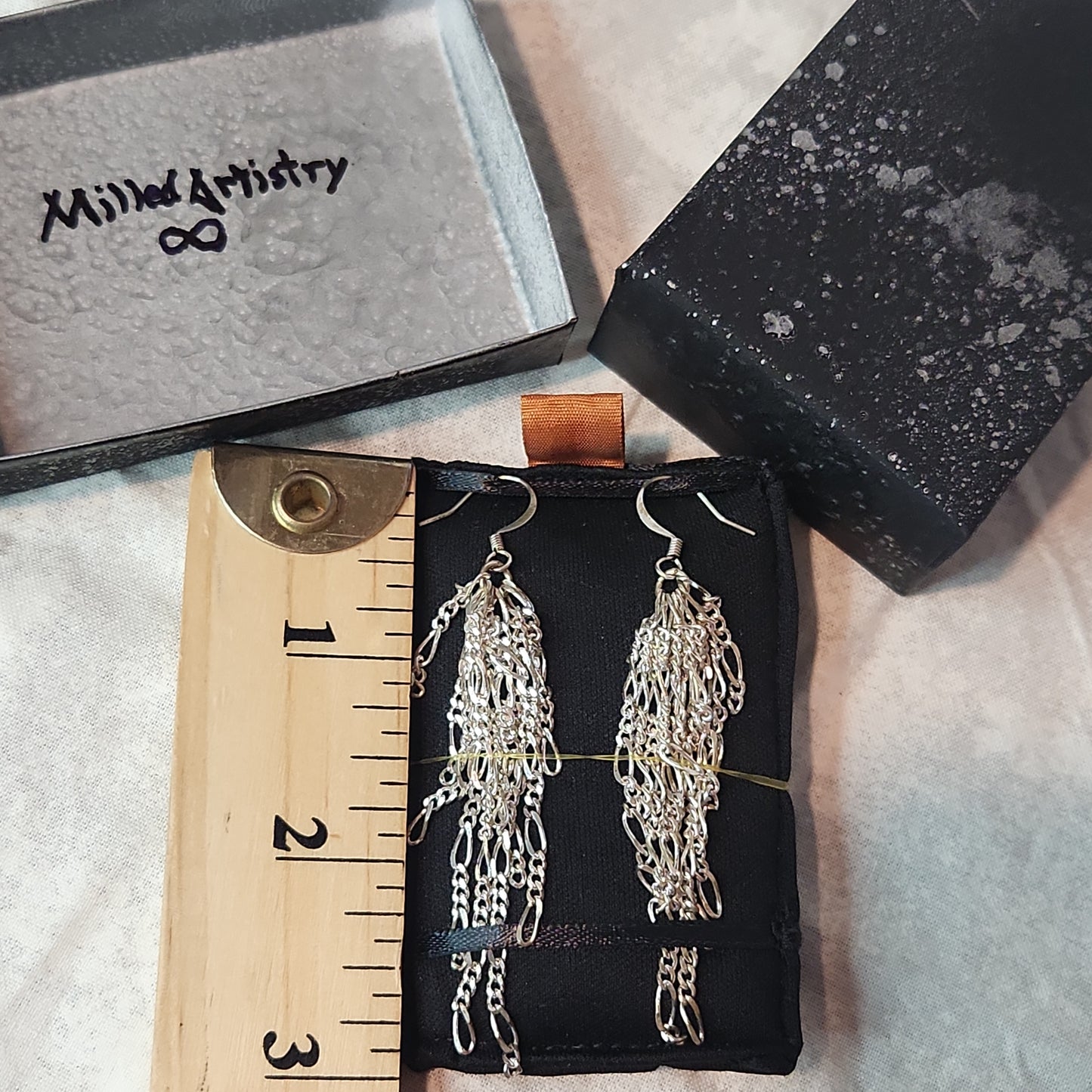Chain Jewelry, Figaro Silver Feather Tassel Chain Earrings
