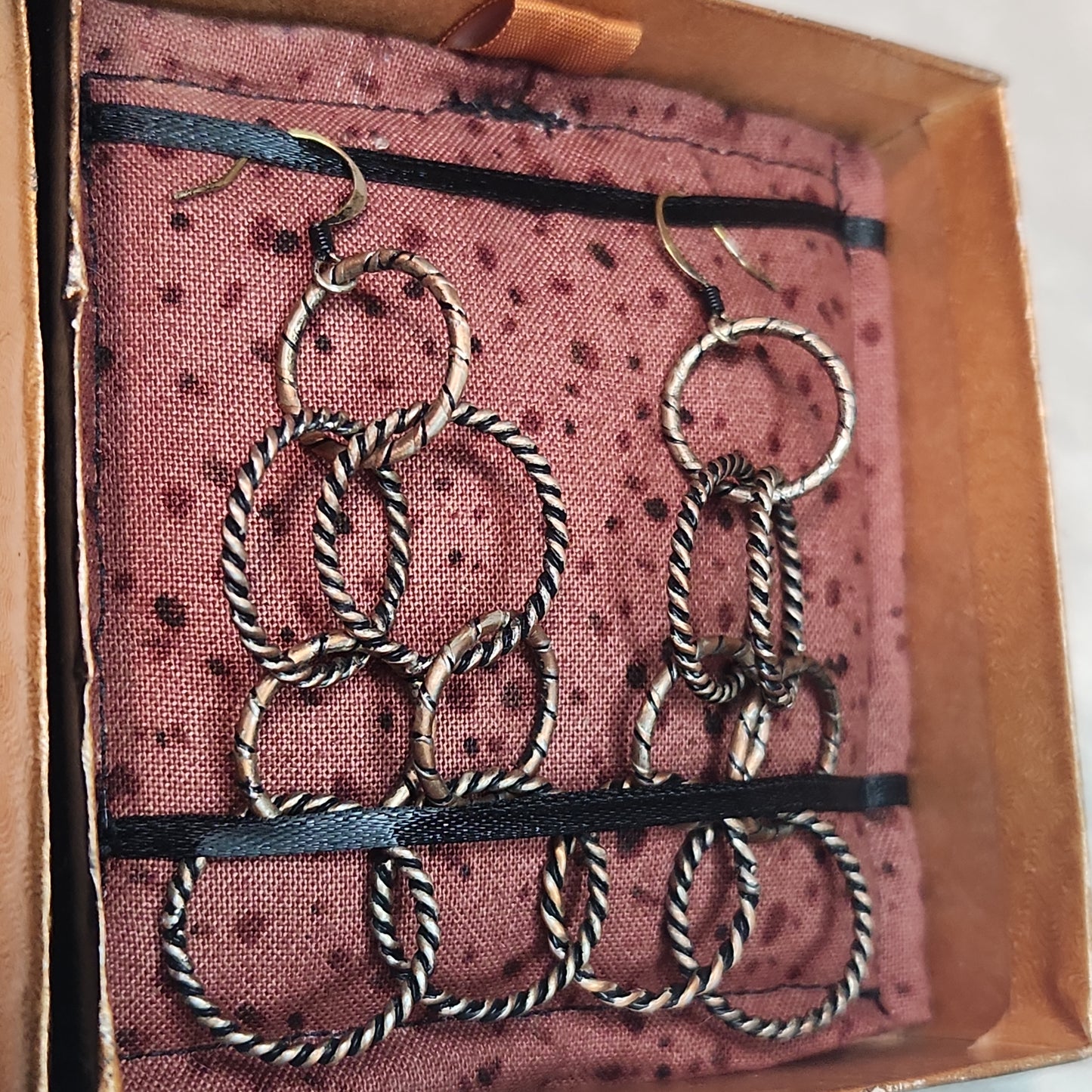 Silver Copper Brushed Antiqued/Blackened Chandalier Earrings 3" Medium Drop, Rustic-Glam Circle Chain Jewelry
