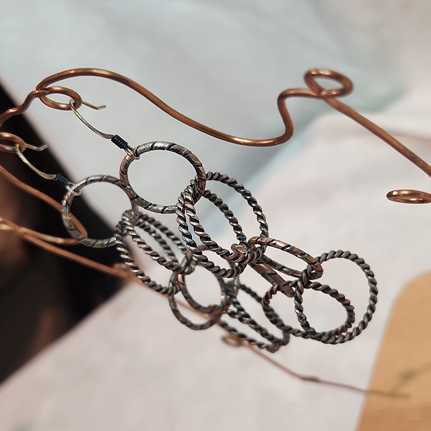 Silver Copper Brushed Antiqued/Blackened Chandalier Earrings 3" Medium Drop, Rustic-Glam Circle Chain Jewelry