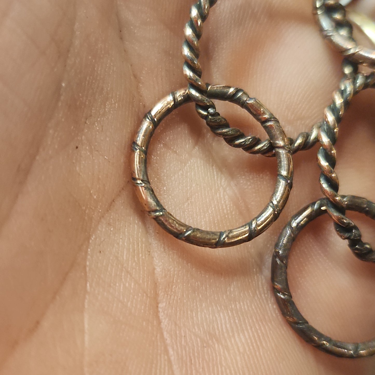 Silver Copper Brushed Circle Chain Earrings 4 3/4" Long, Circle Chain Jewelry