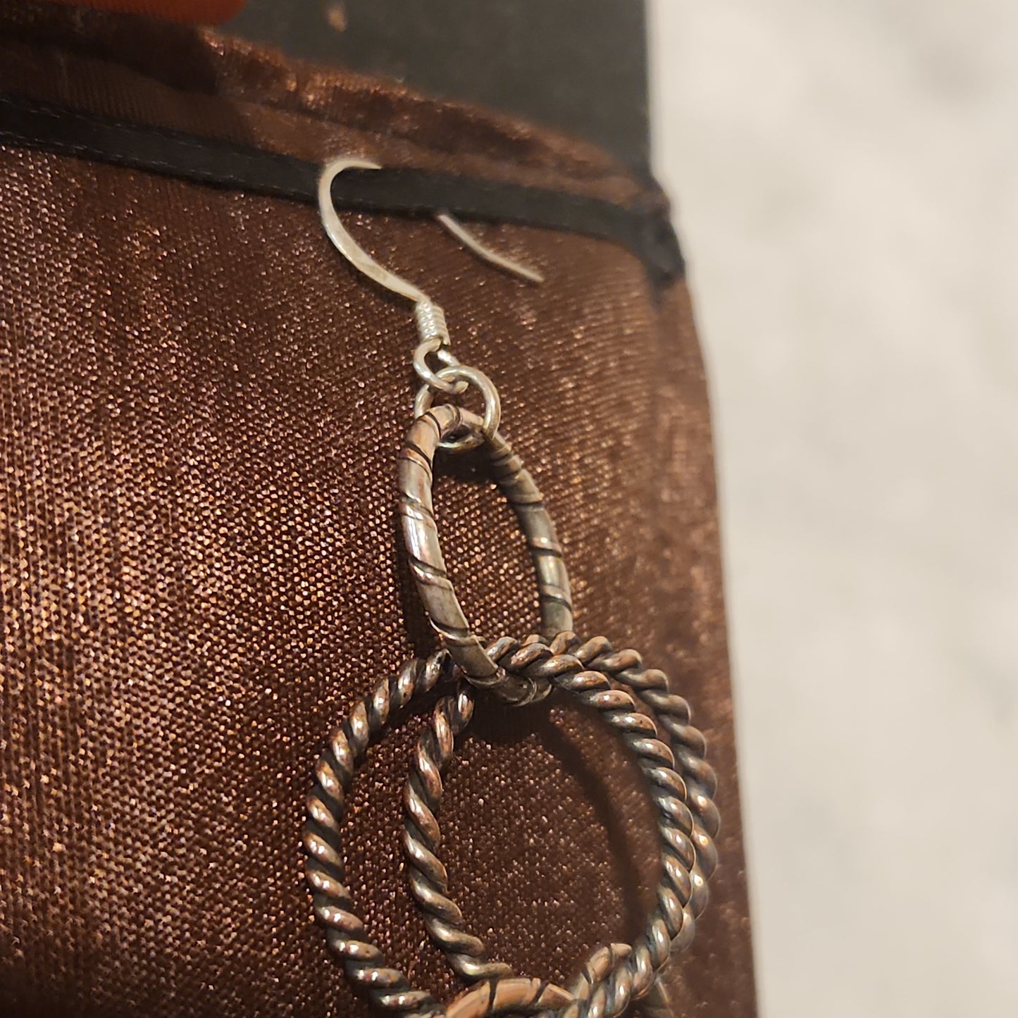 Silver Copper Brushed Circle Chain Earrings 4 3/4" Long, Circle Chain Jewelry