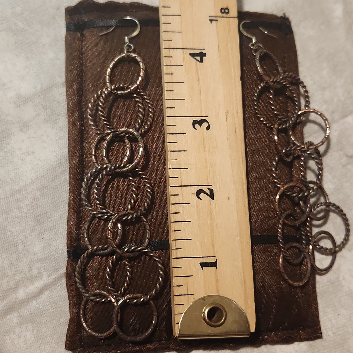 Silver Copper Brushed Circle Chain Earrings 4 3/4" Long, Circle Chain Jewelry