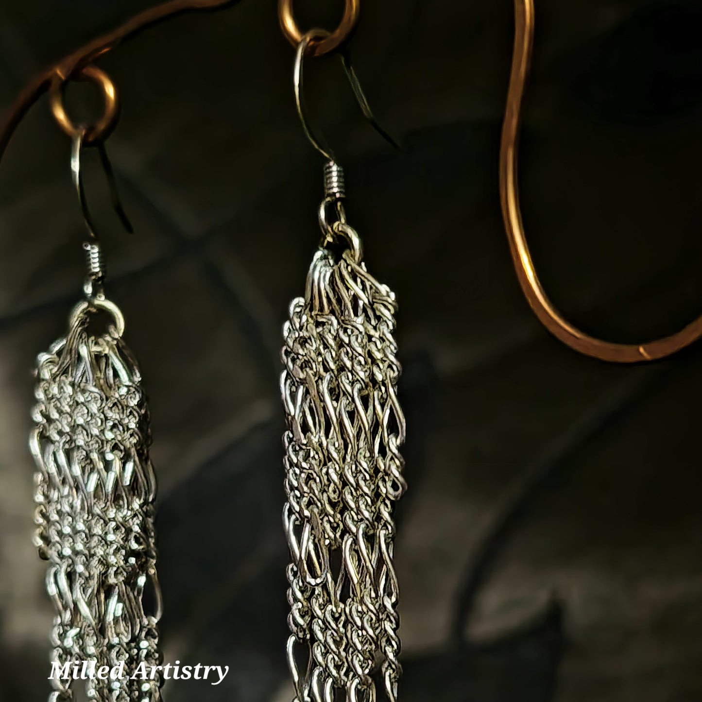 Chain Jewelry, Figaro Silver Feather Tassel Chain Earrings