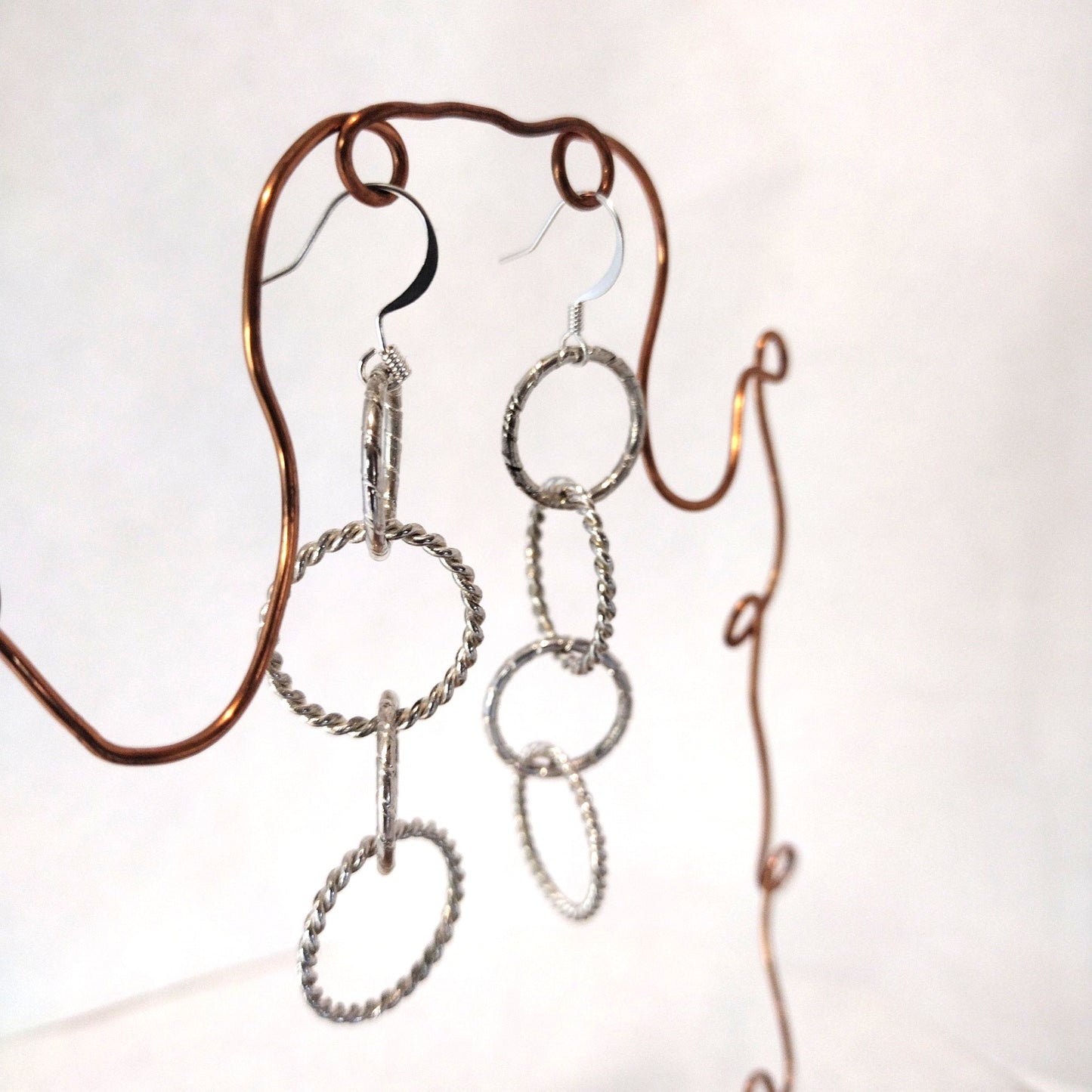 Silver Circle Chain Earrings 3" Medium Drop, Circle Chain Jewelry.