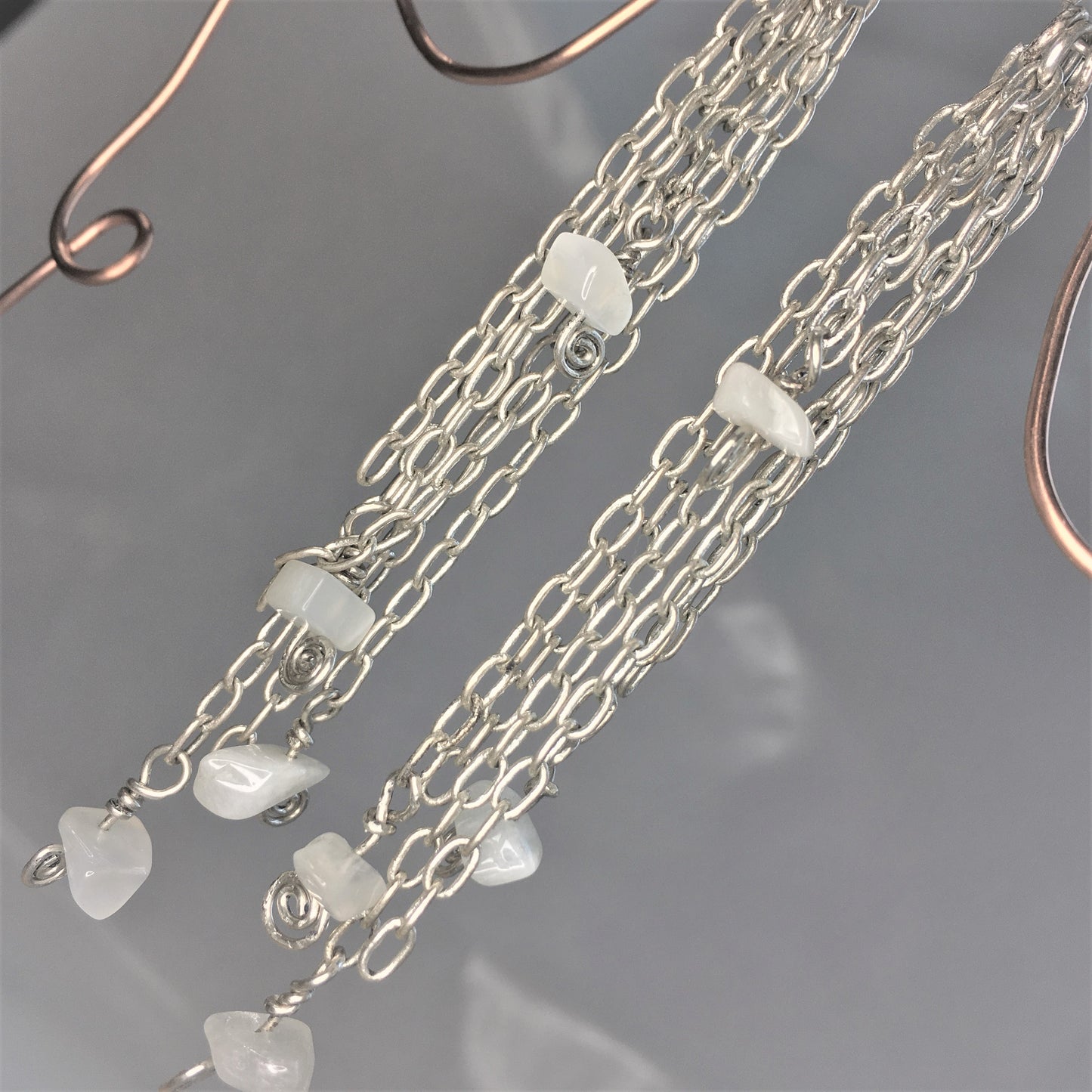 Beaded Starry Night Moonstone Silver Chandelier Earrings