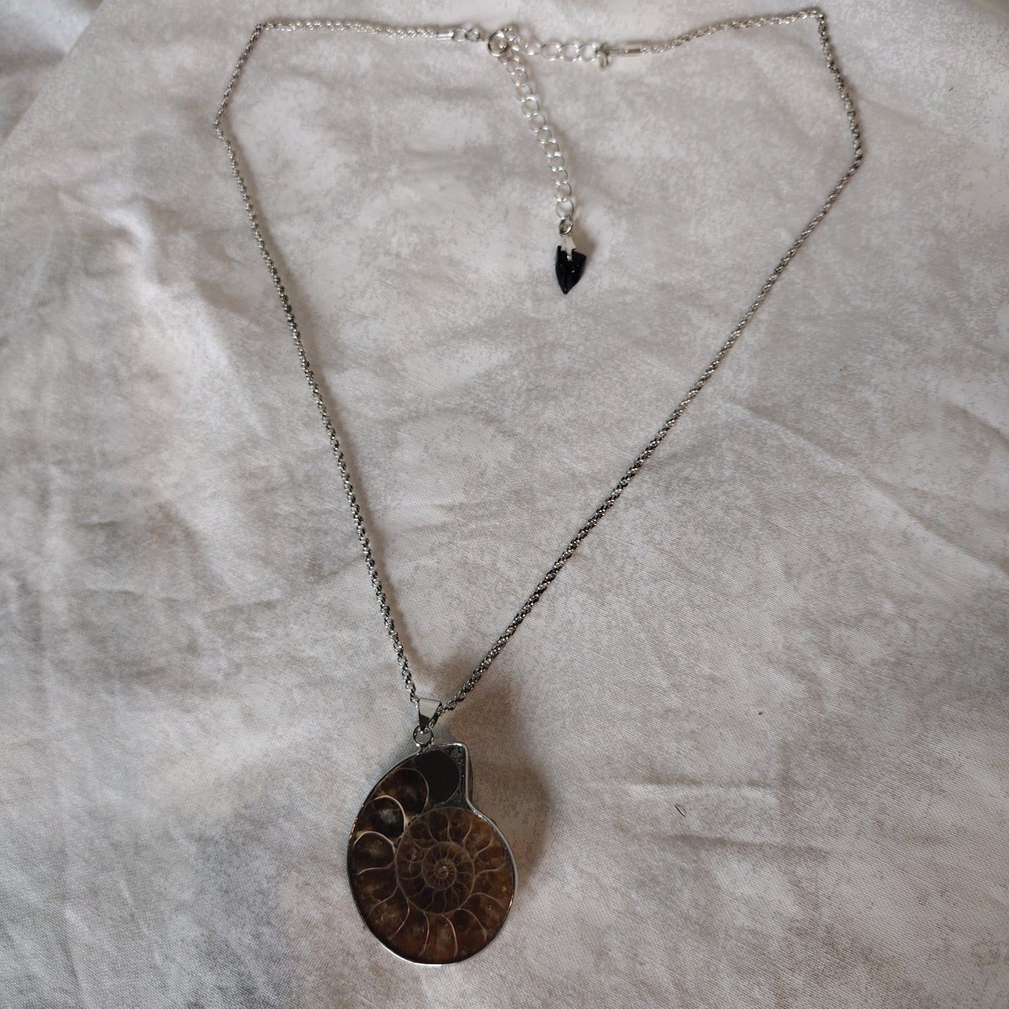 Fossil Jewelry, Silver Plated Polished Ammonite Fossil Rope Necklace