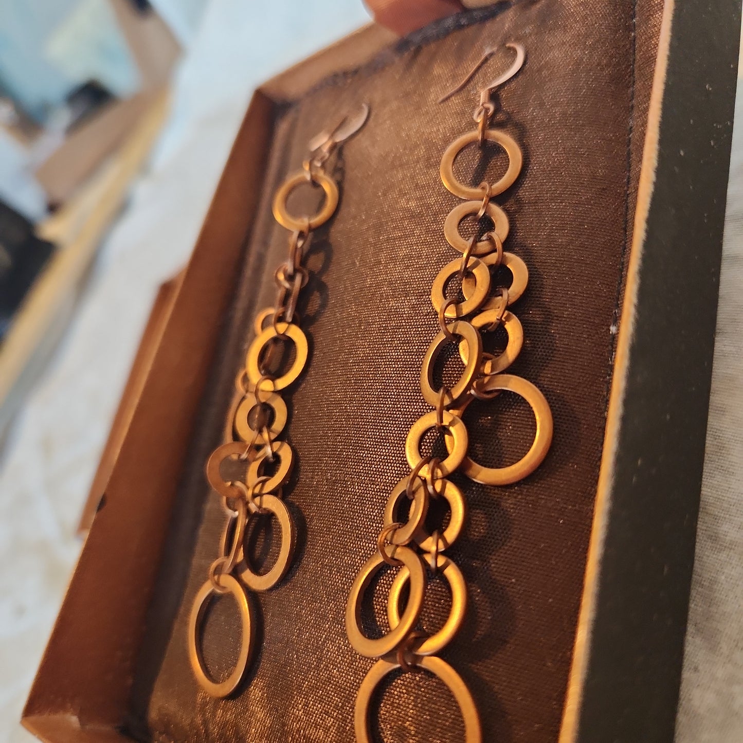 Copper Washer Chandelier Long Rustic Earrings