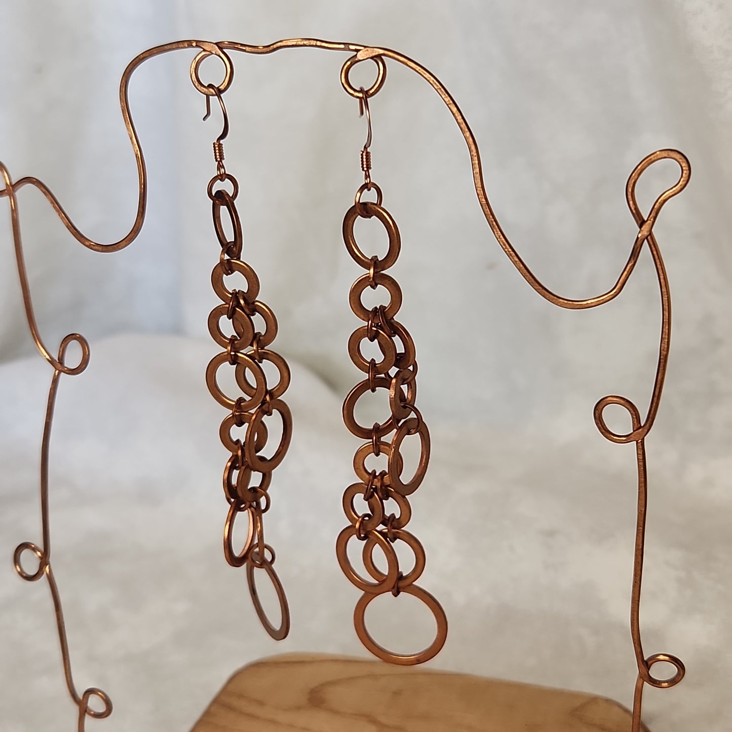 Copper Washer Chandelier Long Rustic Earrings