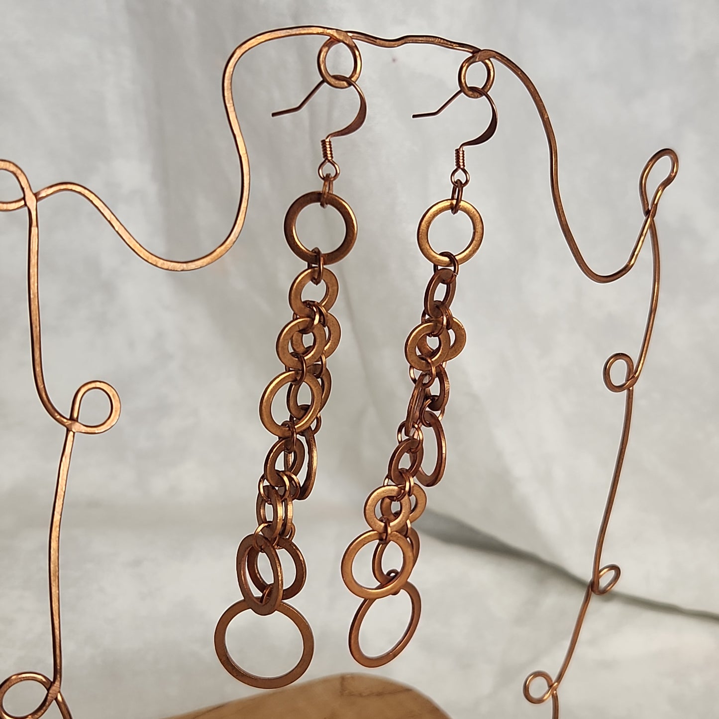 Copper Washer Chandelier Long Rustic Earrings