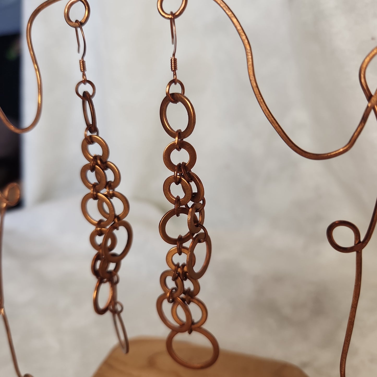 Copper Washer Chandelier Long Rustic Earrings