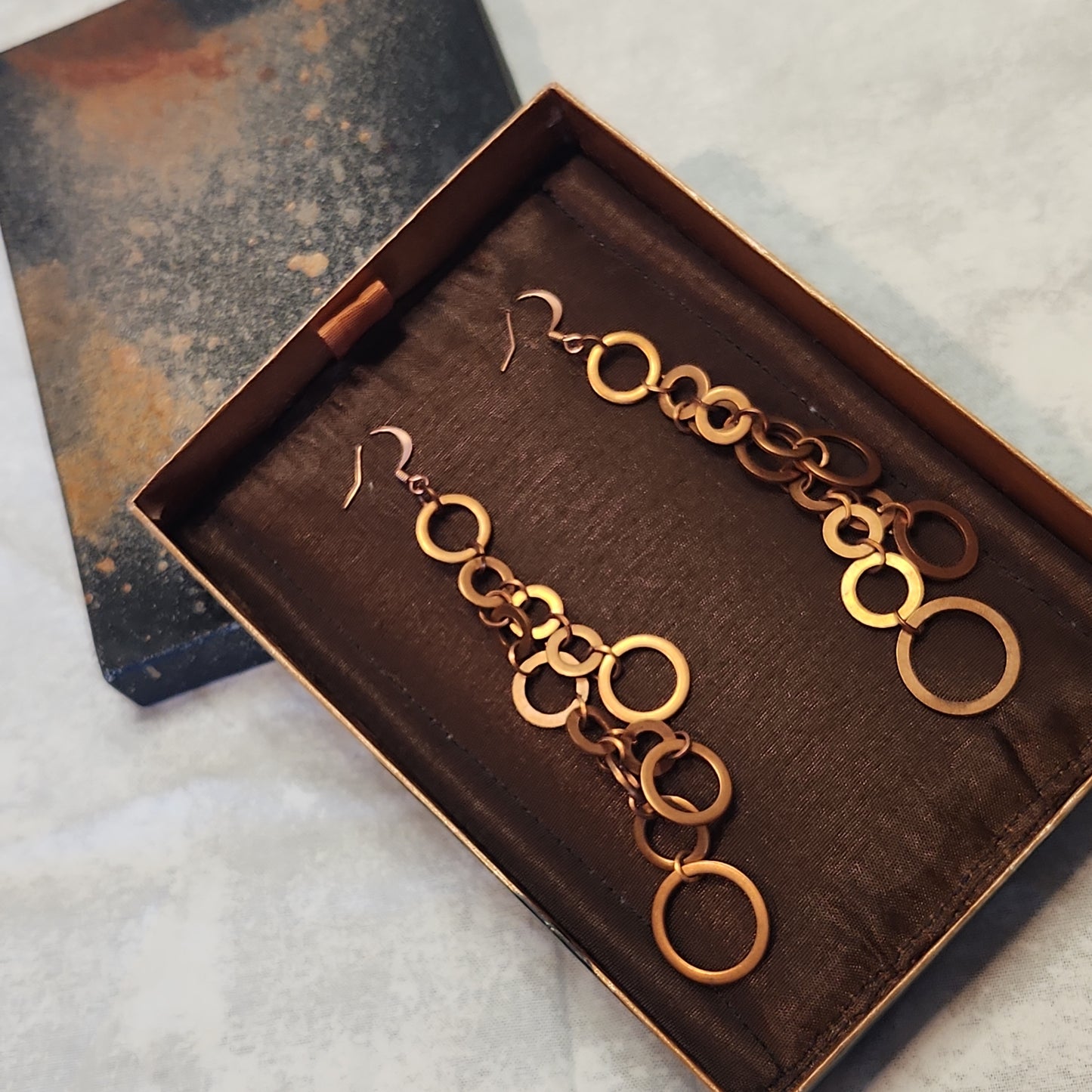 Copper Washer Chandelier Long Rustic Earrings