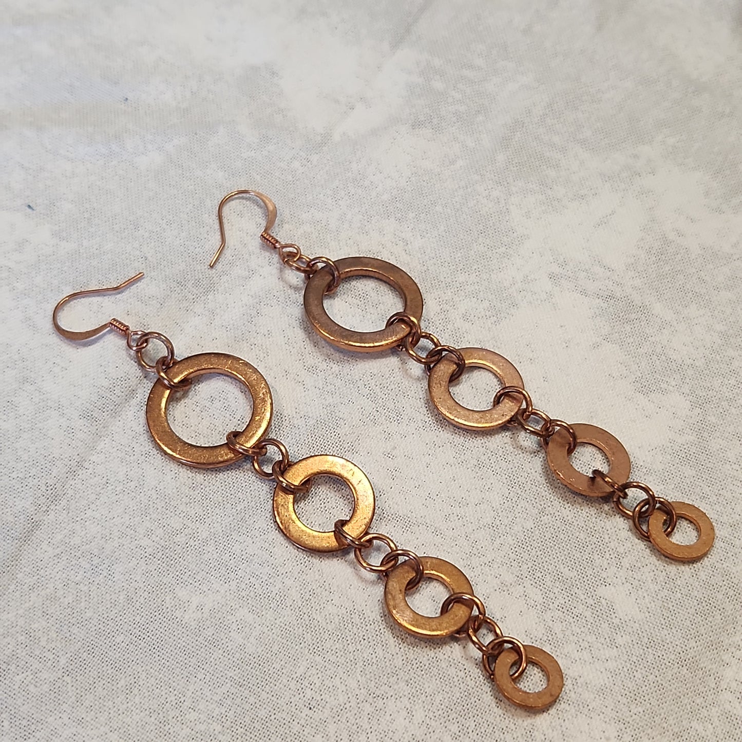 Copper Washer Tear Drop Rustic Long Natural Earrings