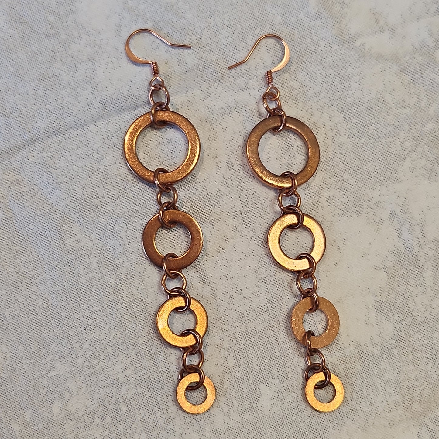 Copper Washer Tear Drop Rustic Long Natural Earrings