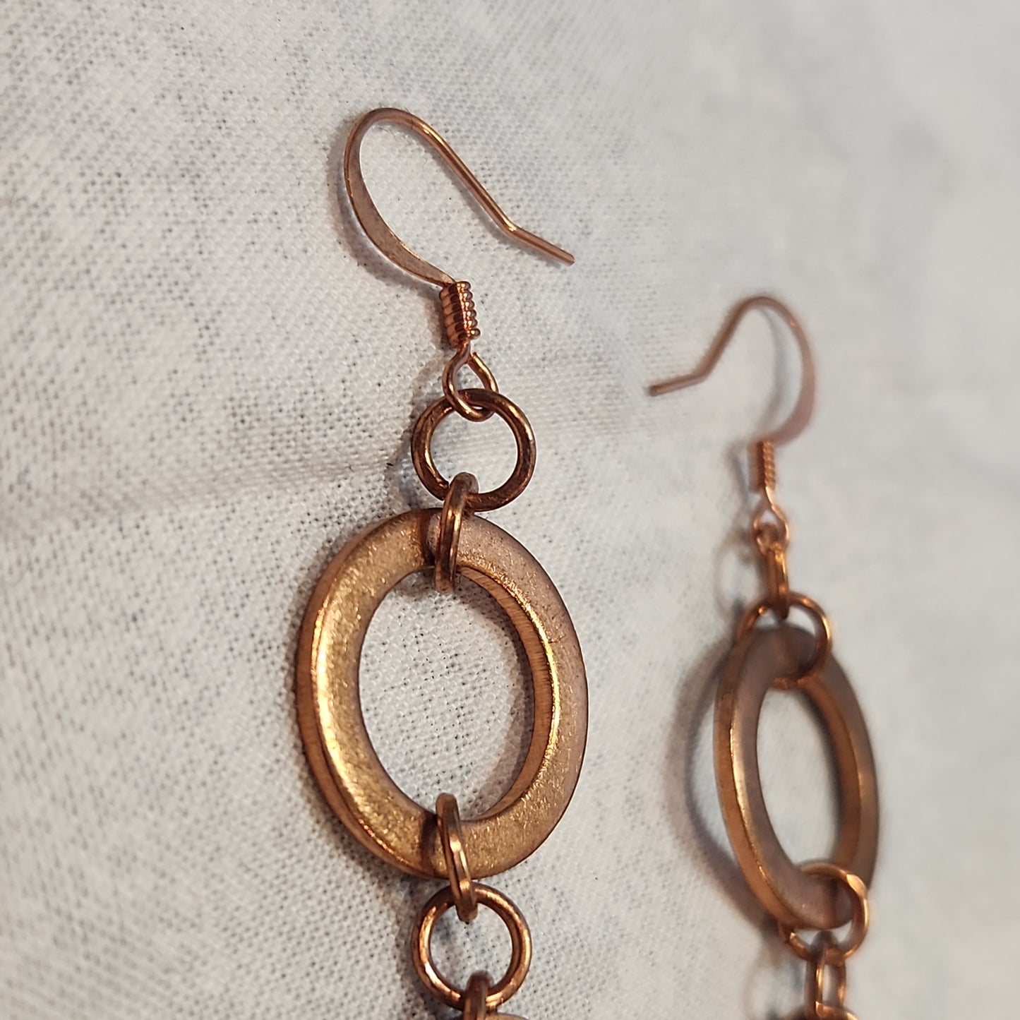 Copper Washer Tear Drop Rustic Long Natural Earrings