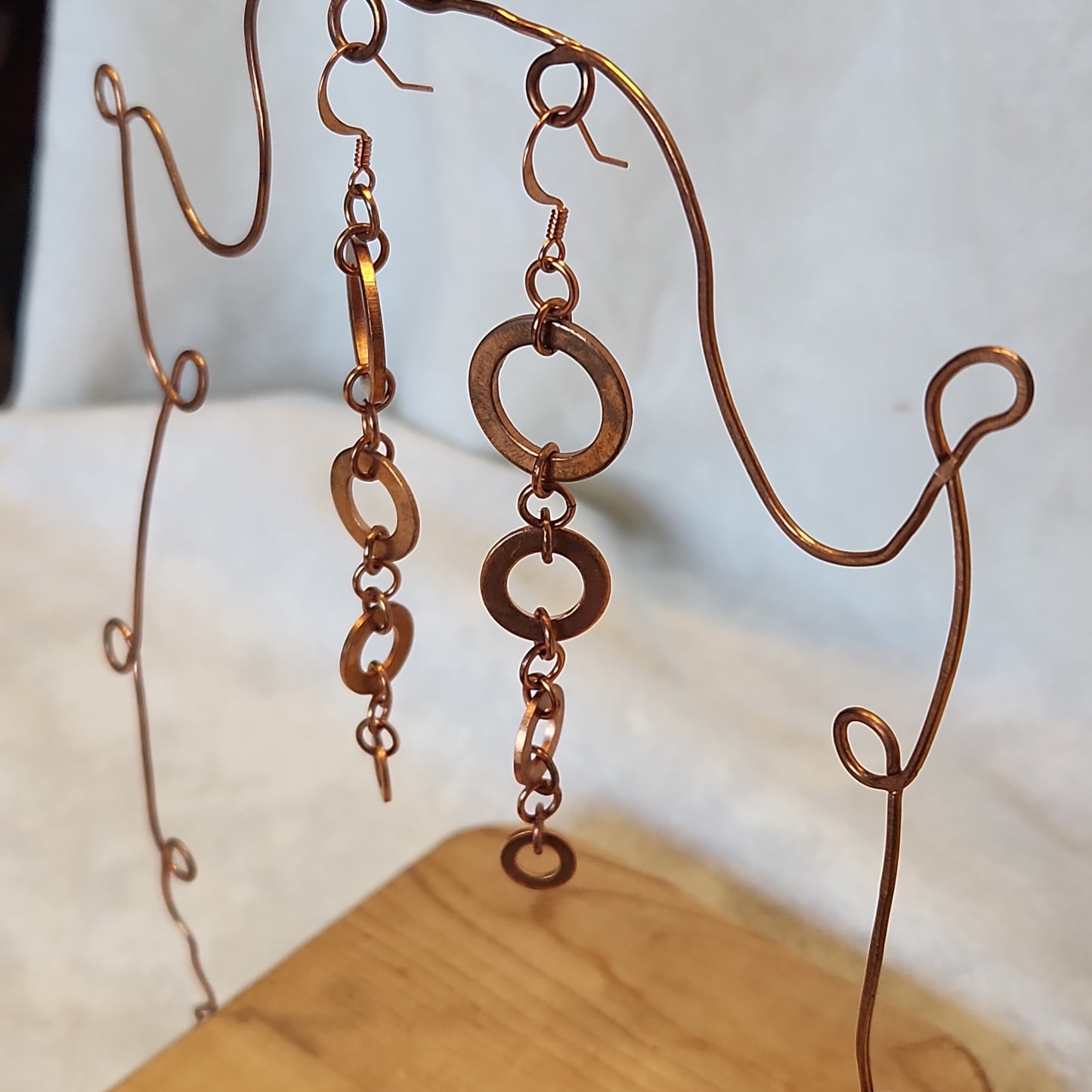 Copper Washer Tear Drop Rustic Long Natural Earrings