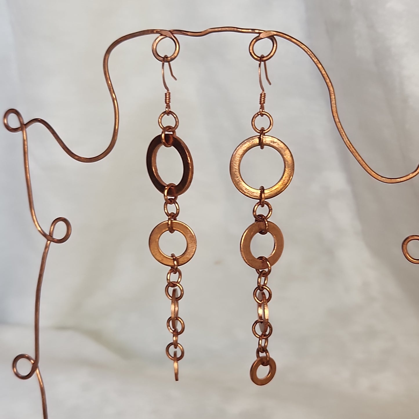 Copper Washer Tear Drop Rustic Long Natural Earrings