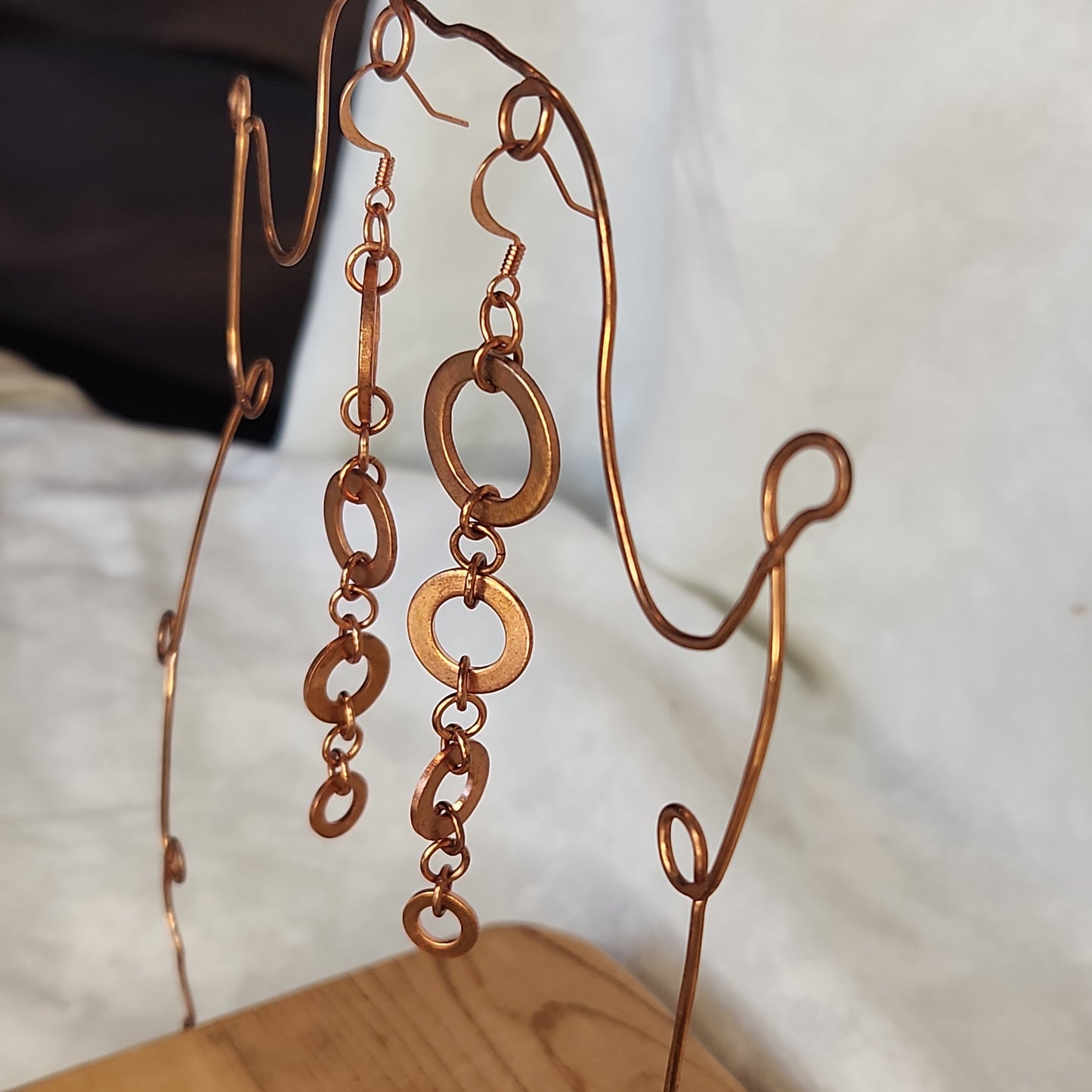 Copper Washer Tear Drop Rustic Long Natural Earrings