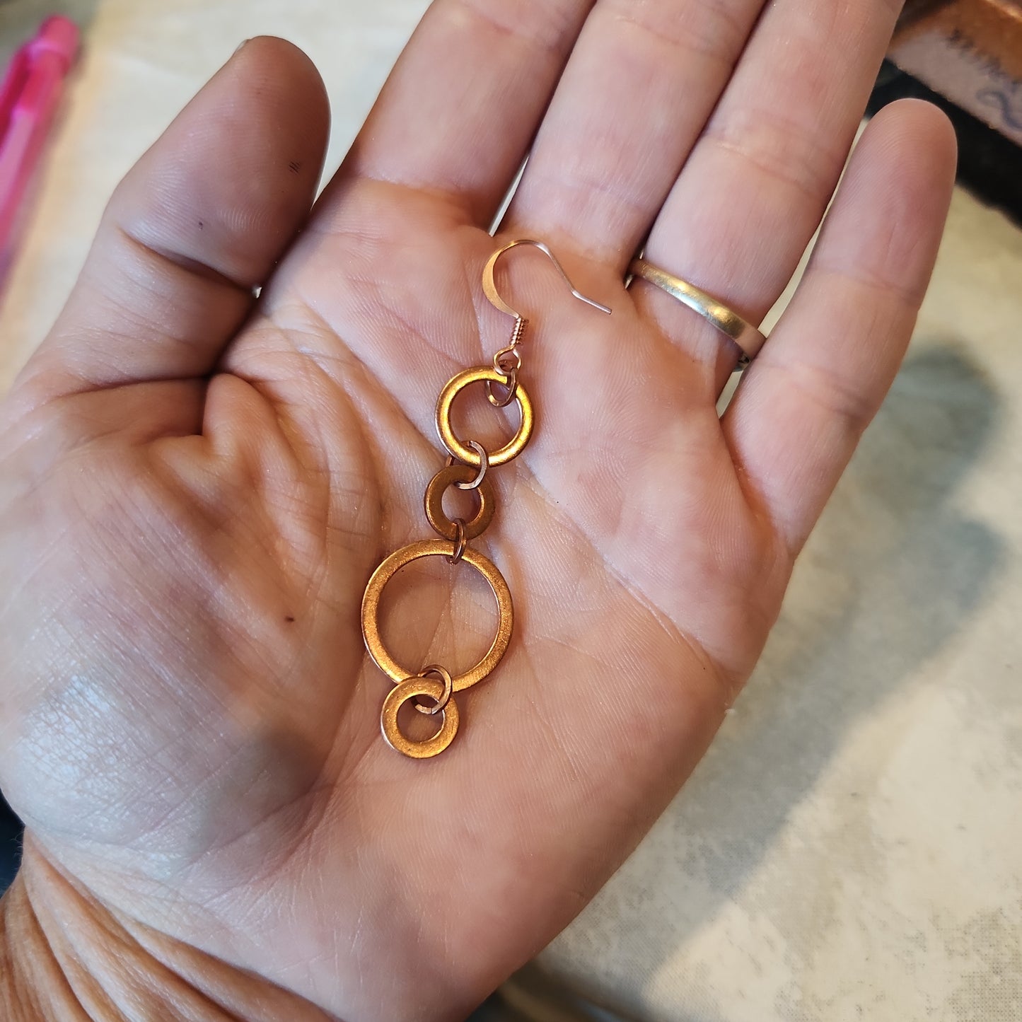 Copper Washer Rustic Drop Earrings