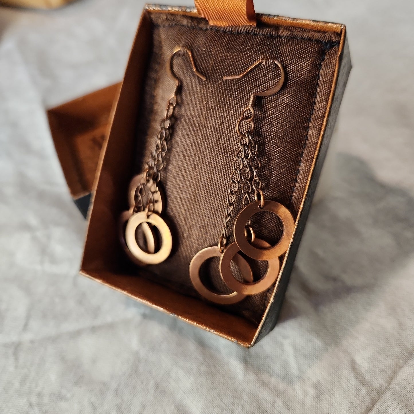 Copper Washer Rustic Tripple Drop Earrings