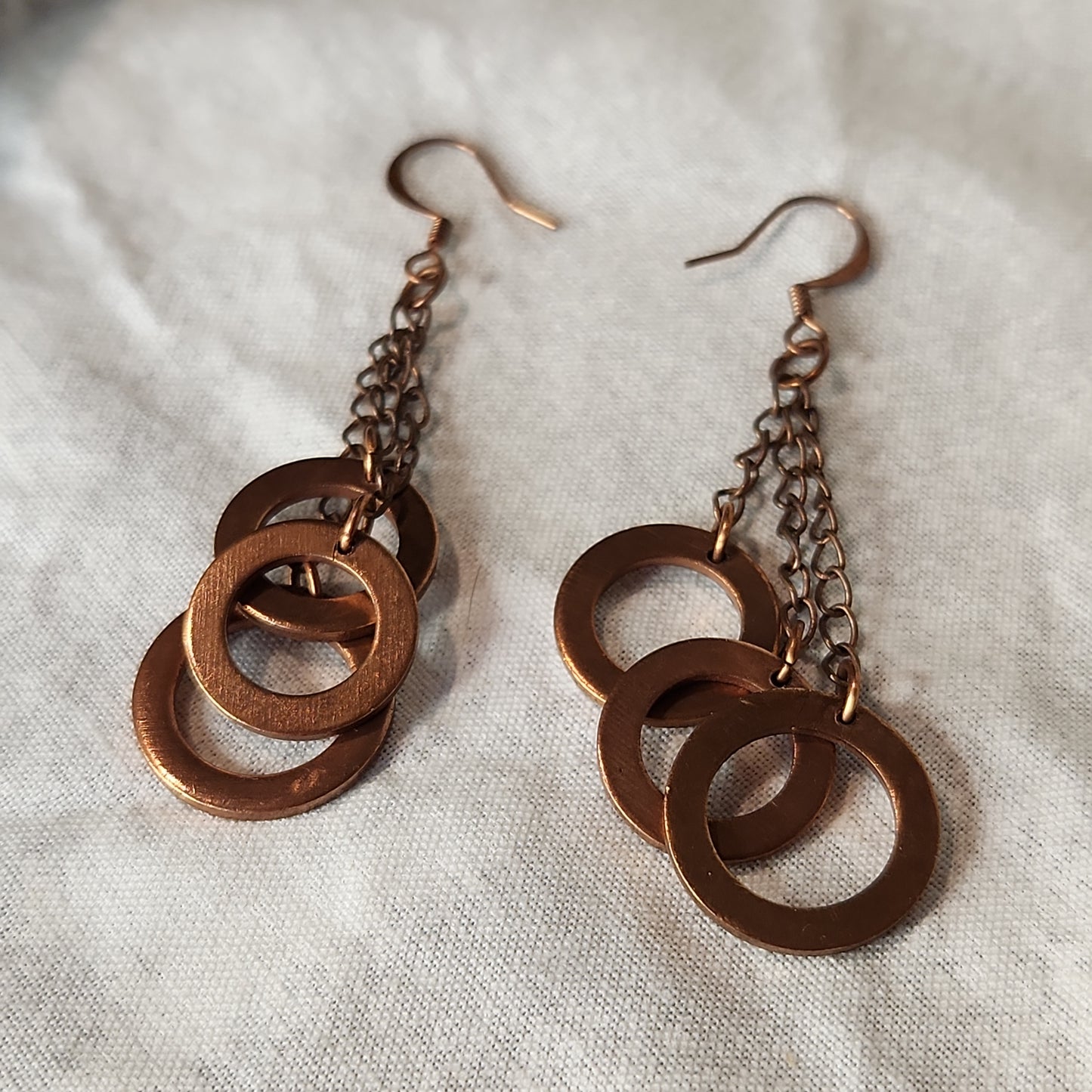 Copper Washer Rustic Tripple Drop Earrings