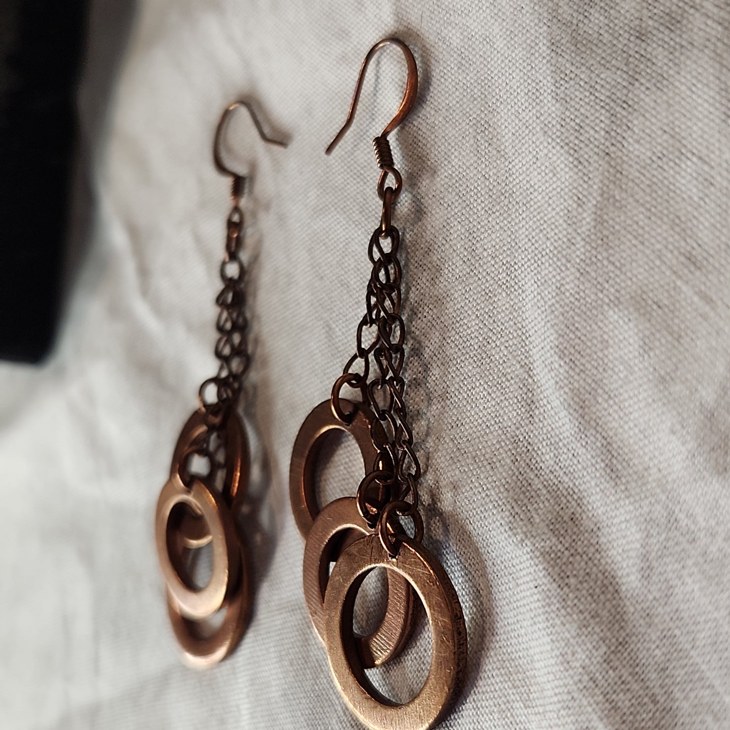 Copper Washer Rustic Tripple Drop Earrings