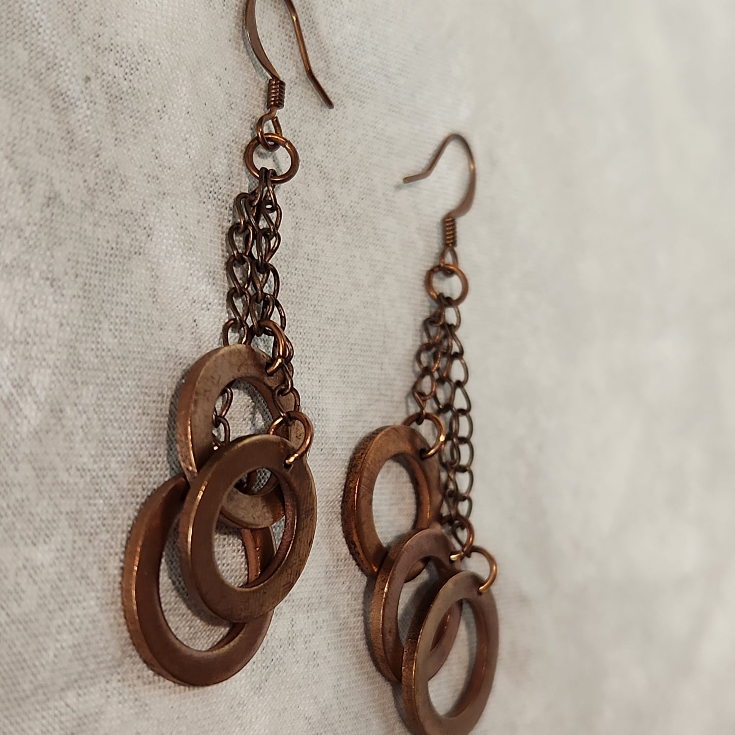 Copper Washer Rustic Tripple Drop Earrings