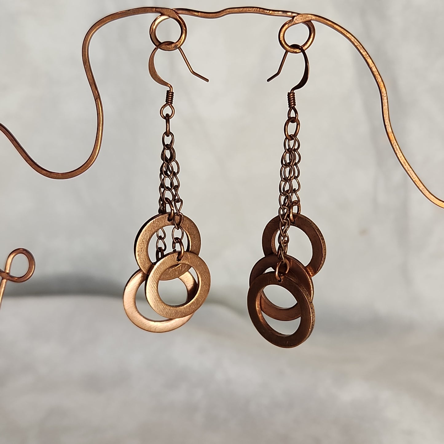 Copper Washer Rustic Tripple Drop Earrings