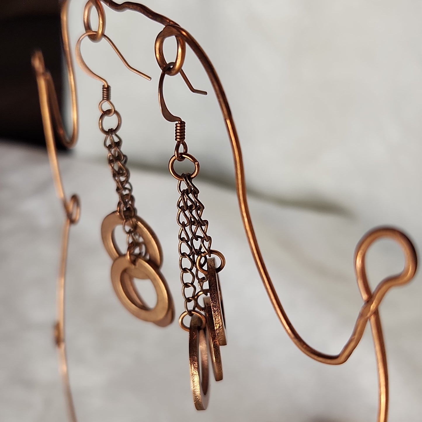 Copper Washer Rustic Tripple Drop Earrings