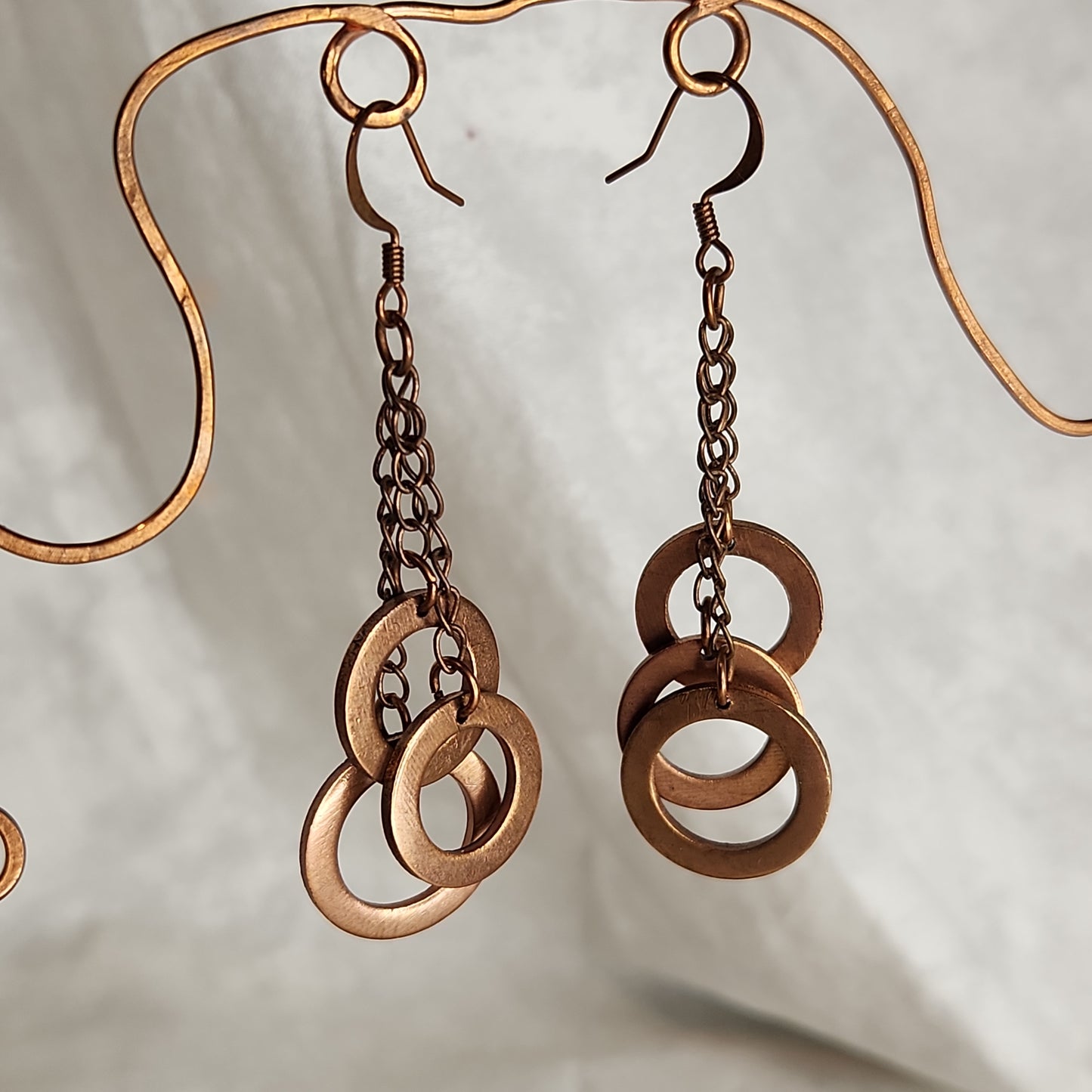 Copper Washer Rustic Tripple Drop Earrings