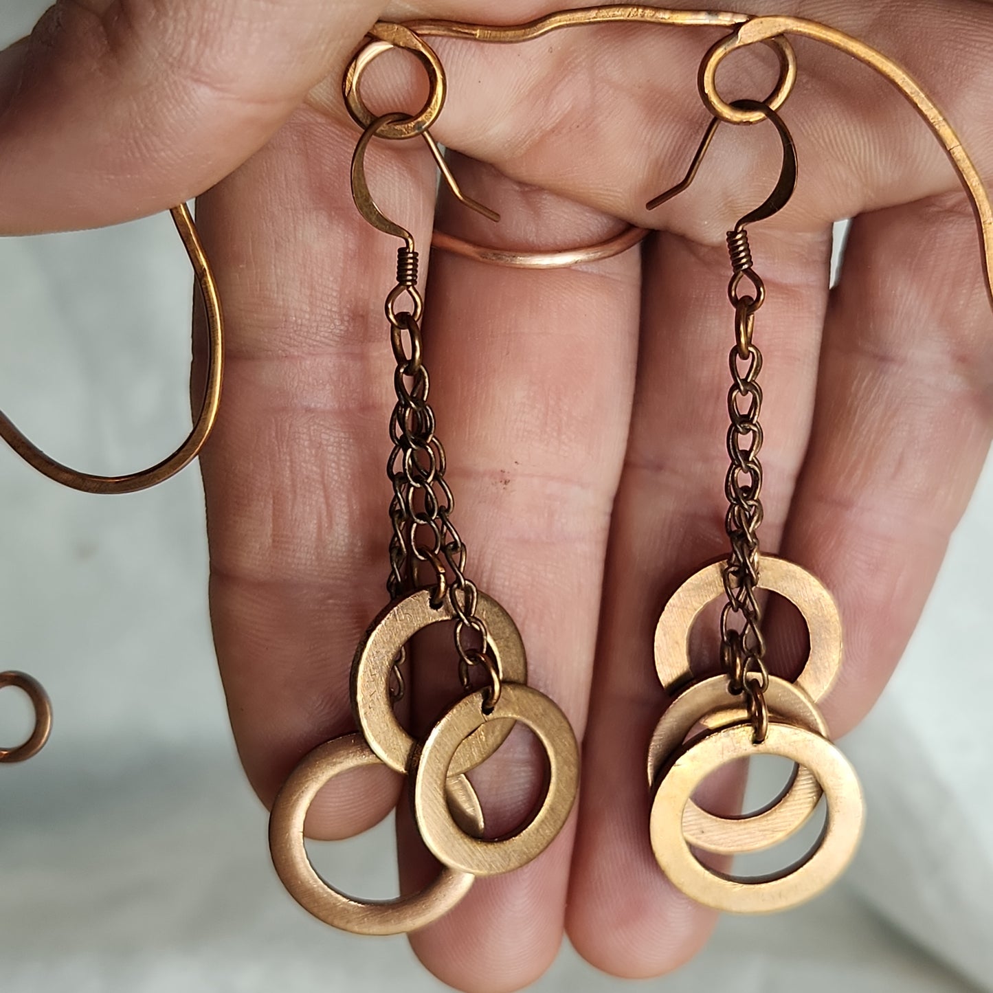 Copper Washer Rustic Tripple Drop Earrings