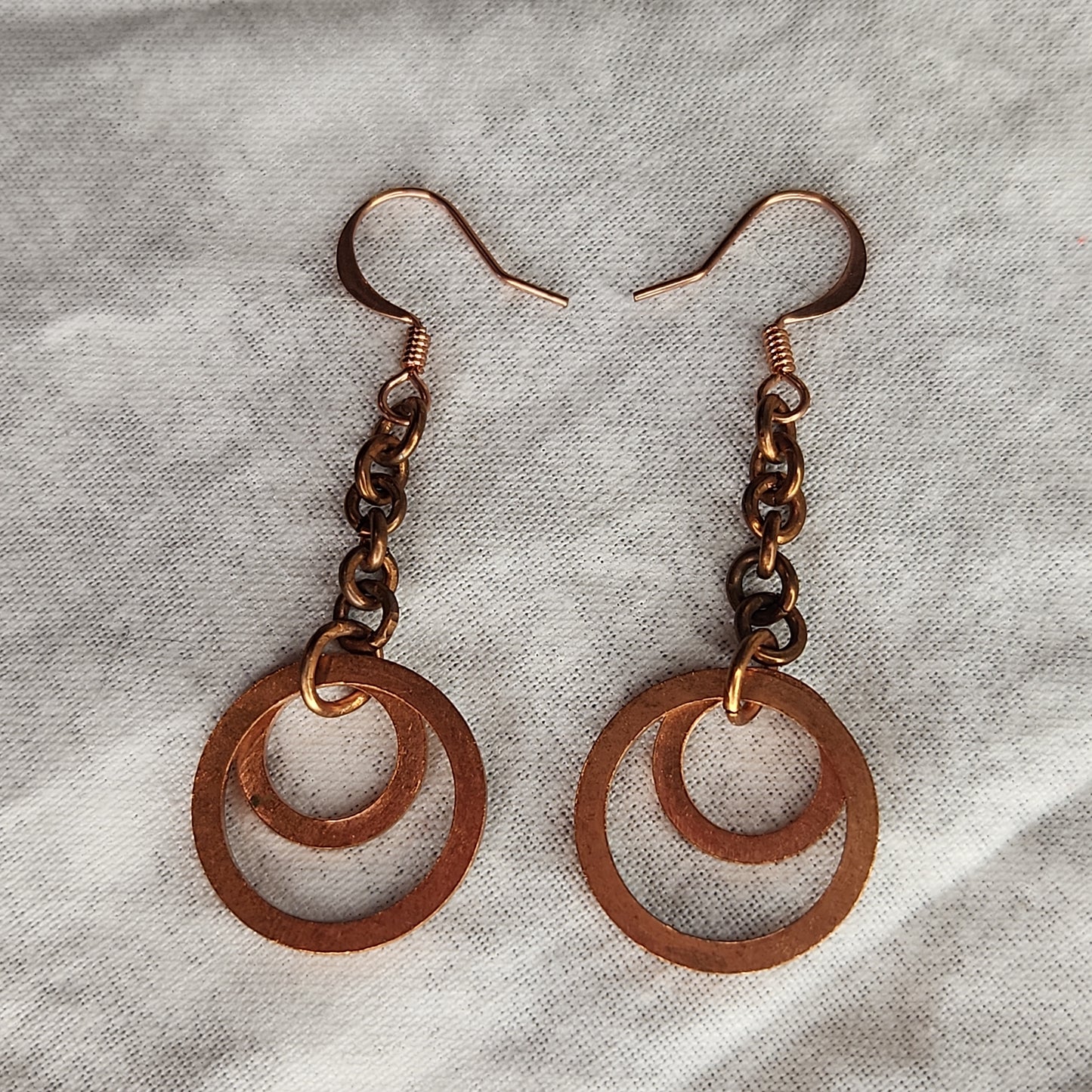 Copper Washer Rustic Double Loop Drop Earrings