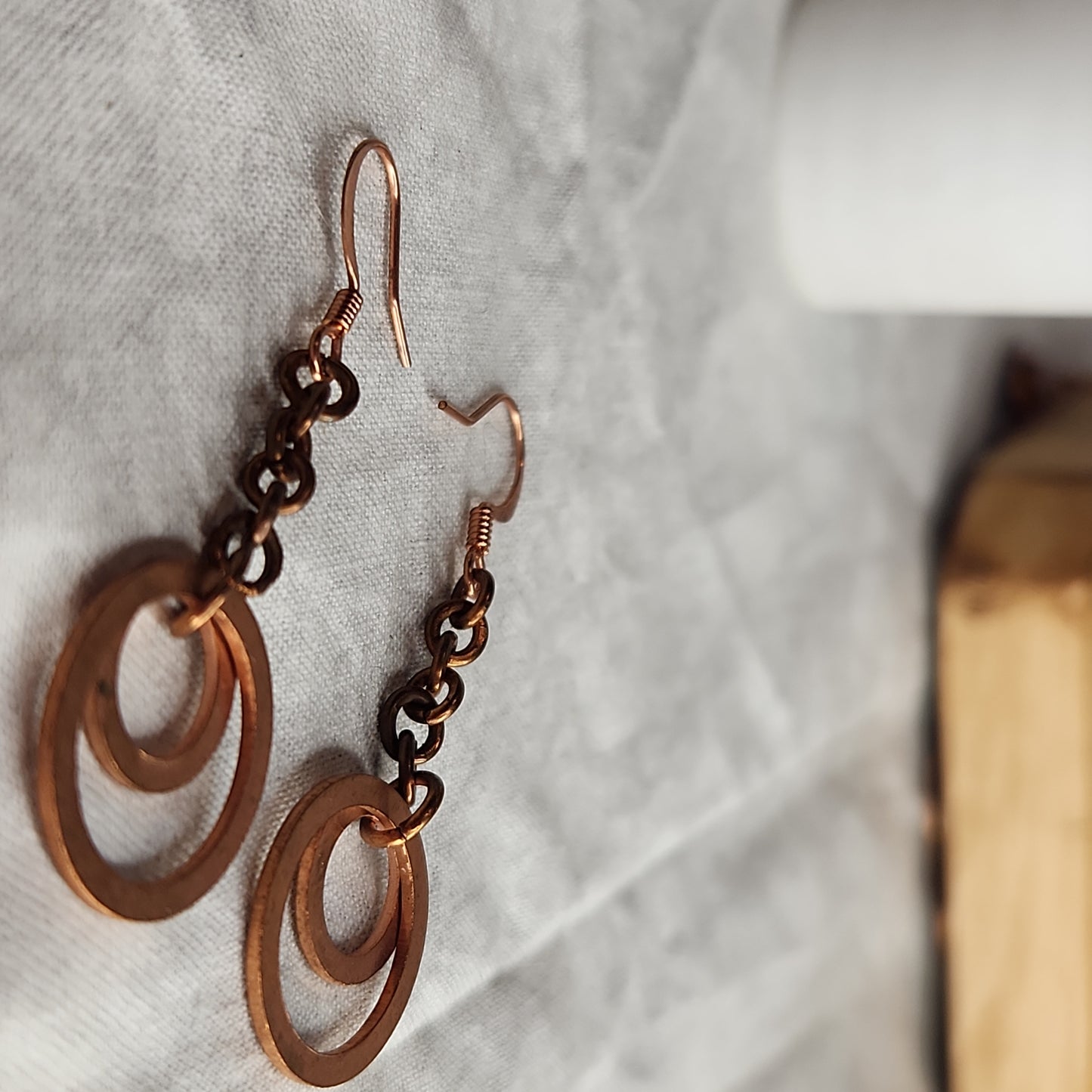 Copper Washer Rustic Double Loop Drop Earrings