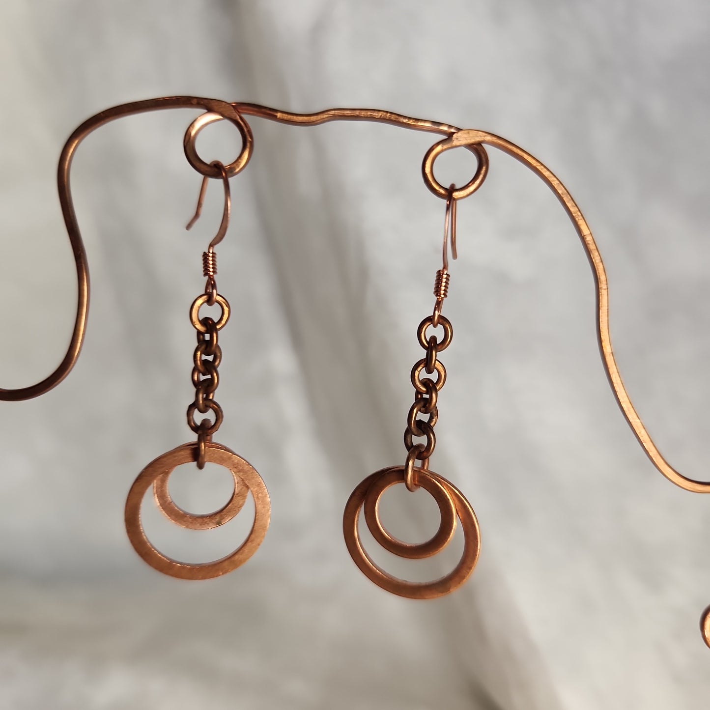 Copper Washer Rustic Double Loop Drop Earrings