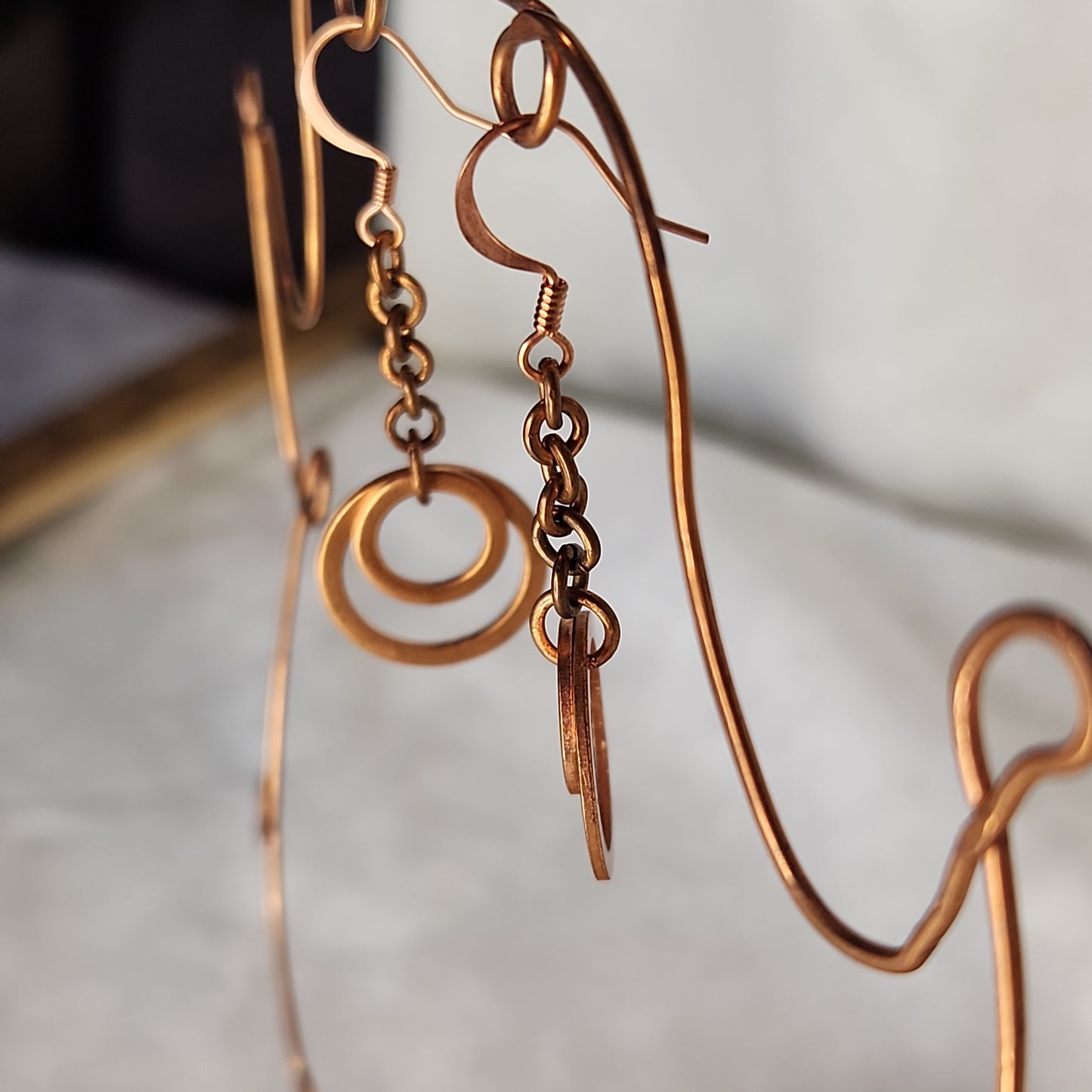 Copper Washer Rustic Double Loop Drop Earrings