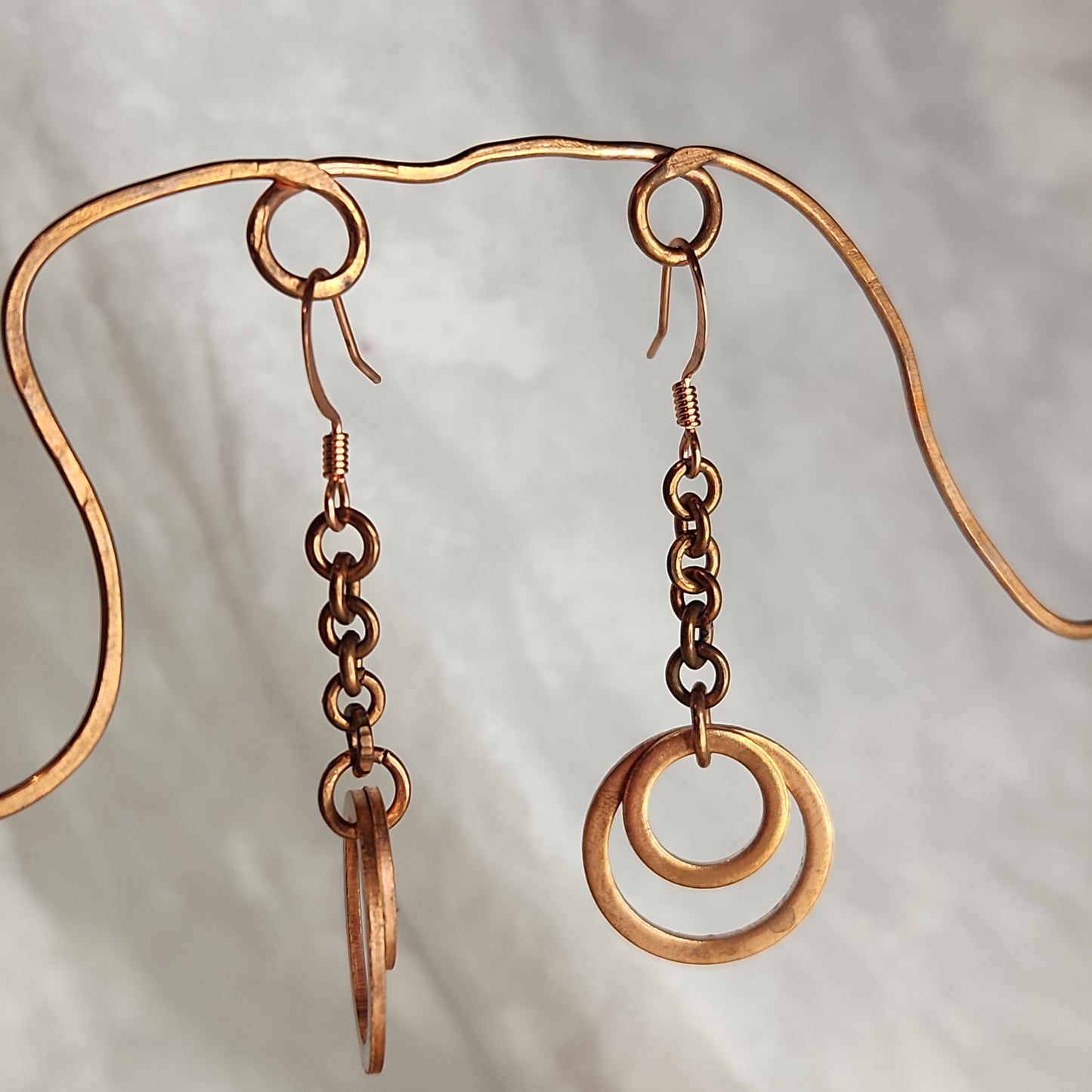 Copper Washer Rustic Double Loop Drop Earrings