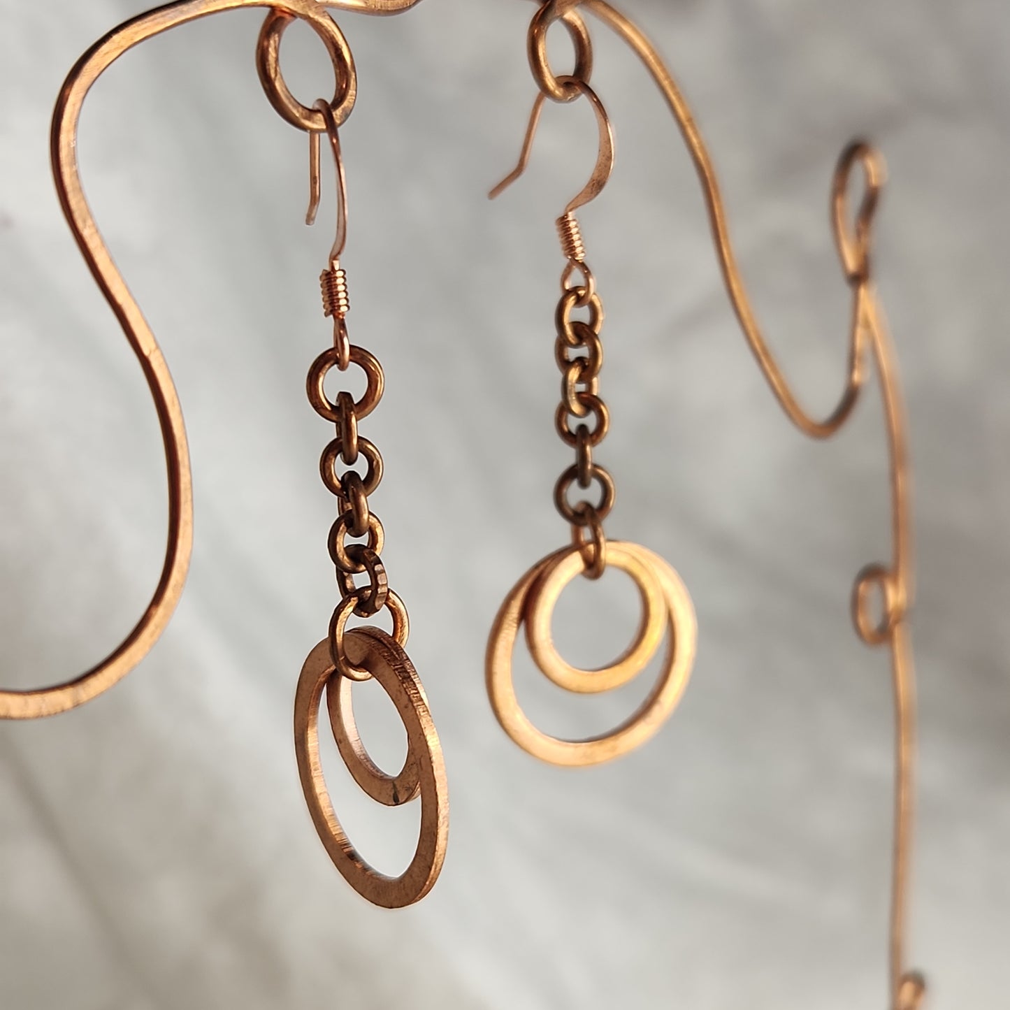 Copper Washer Rustic Double Loop Drop Earrings