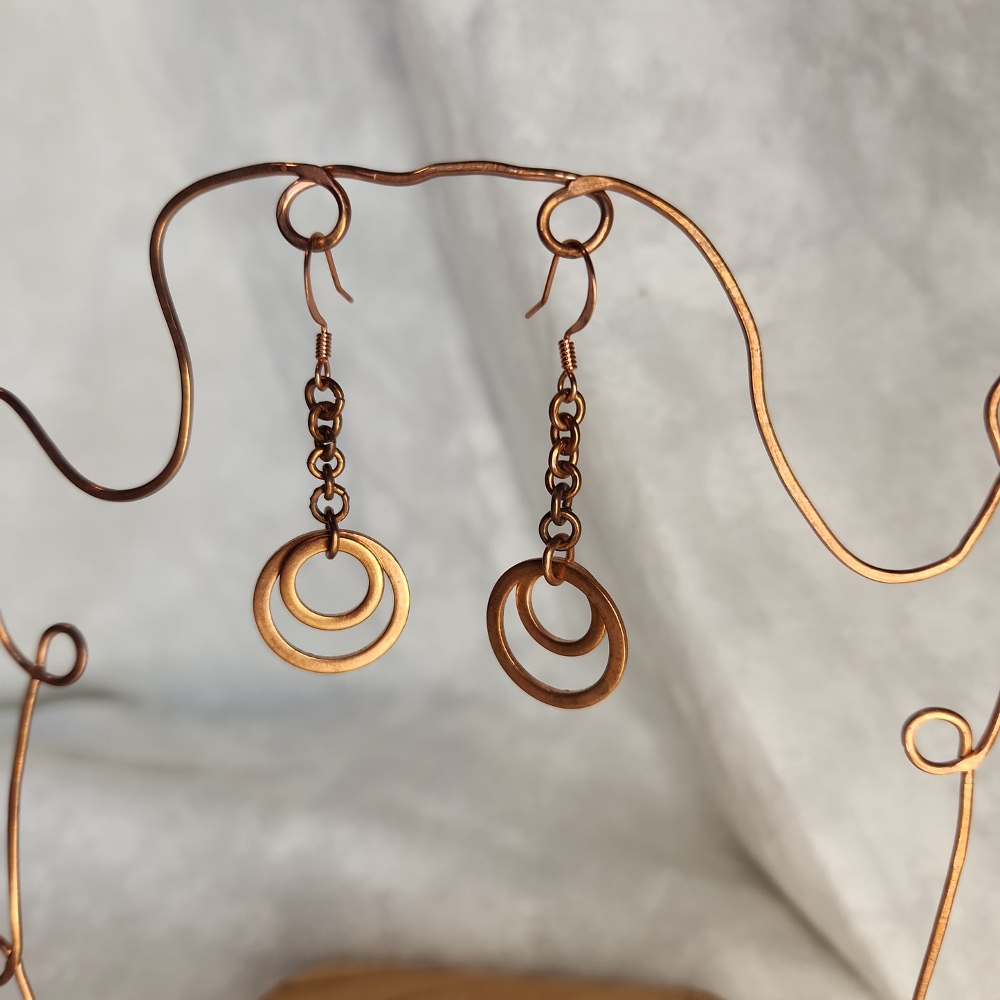 Copper Washer Rustic Double Loop Drop Earrings