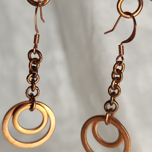 Copper Washer Rustic Double Loop Drop Earrings