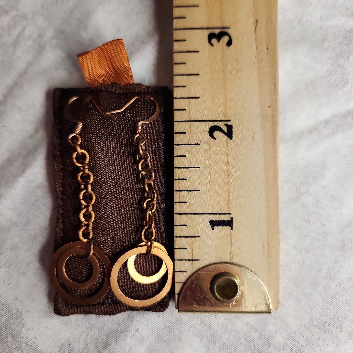 Copper Washer Rustic Double Loop Mid Drop Earrings