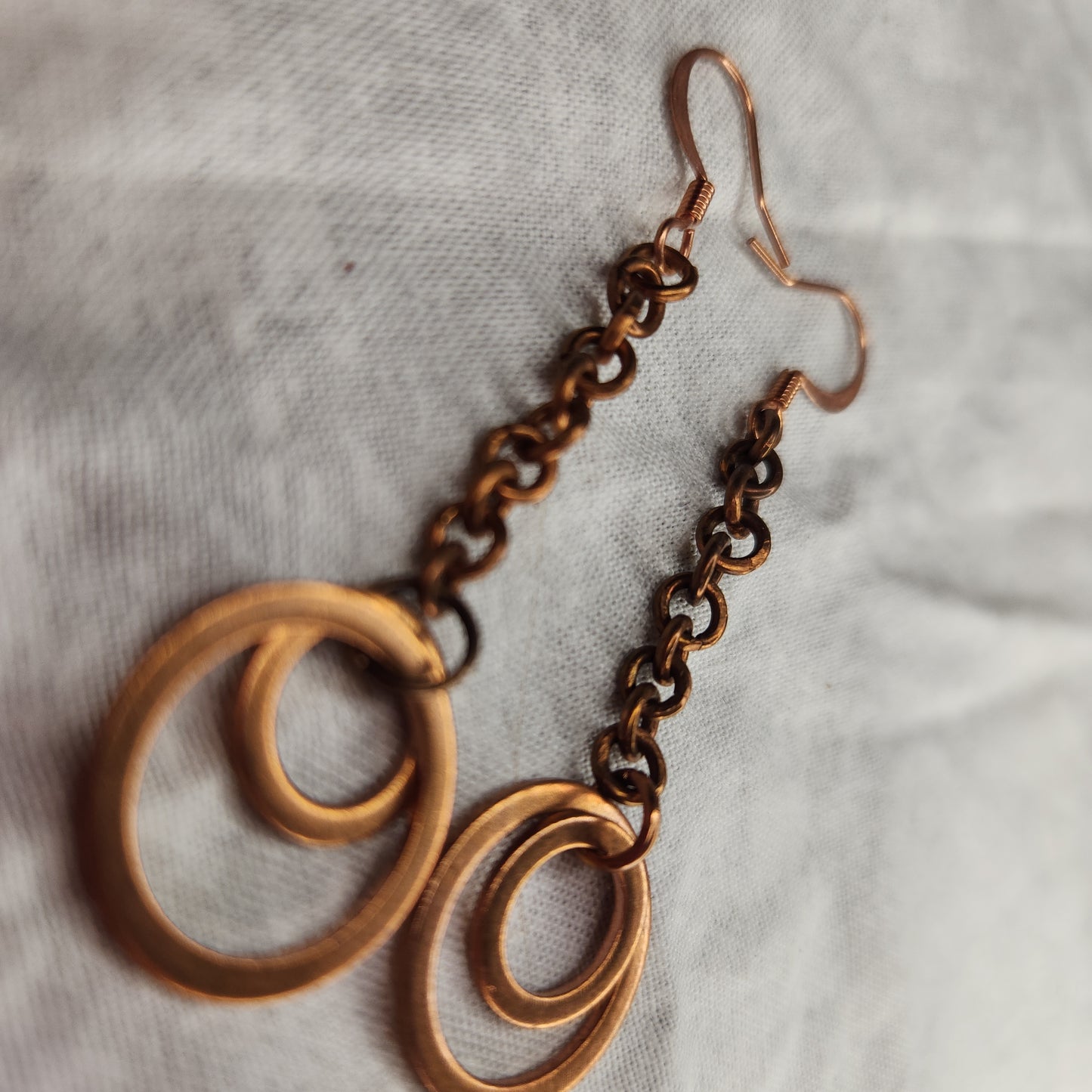 Copper Washer Rustic Double Loop Mid Drop Earrings