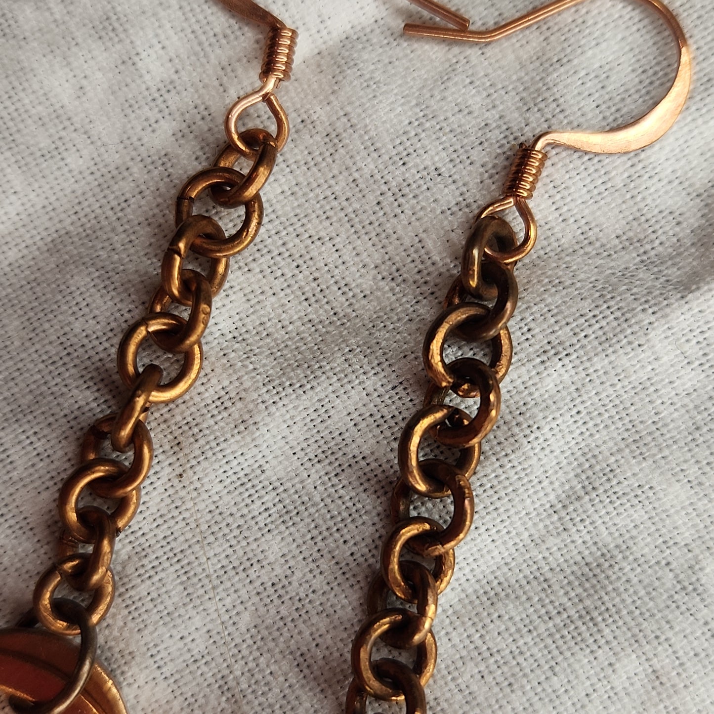 Copper Washer Rustic Double Loop Mid Drop Earrings