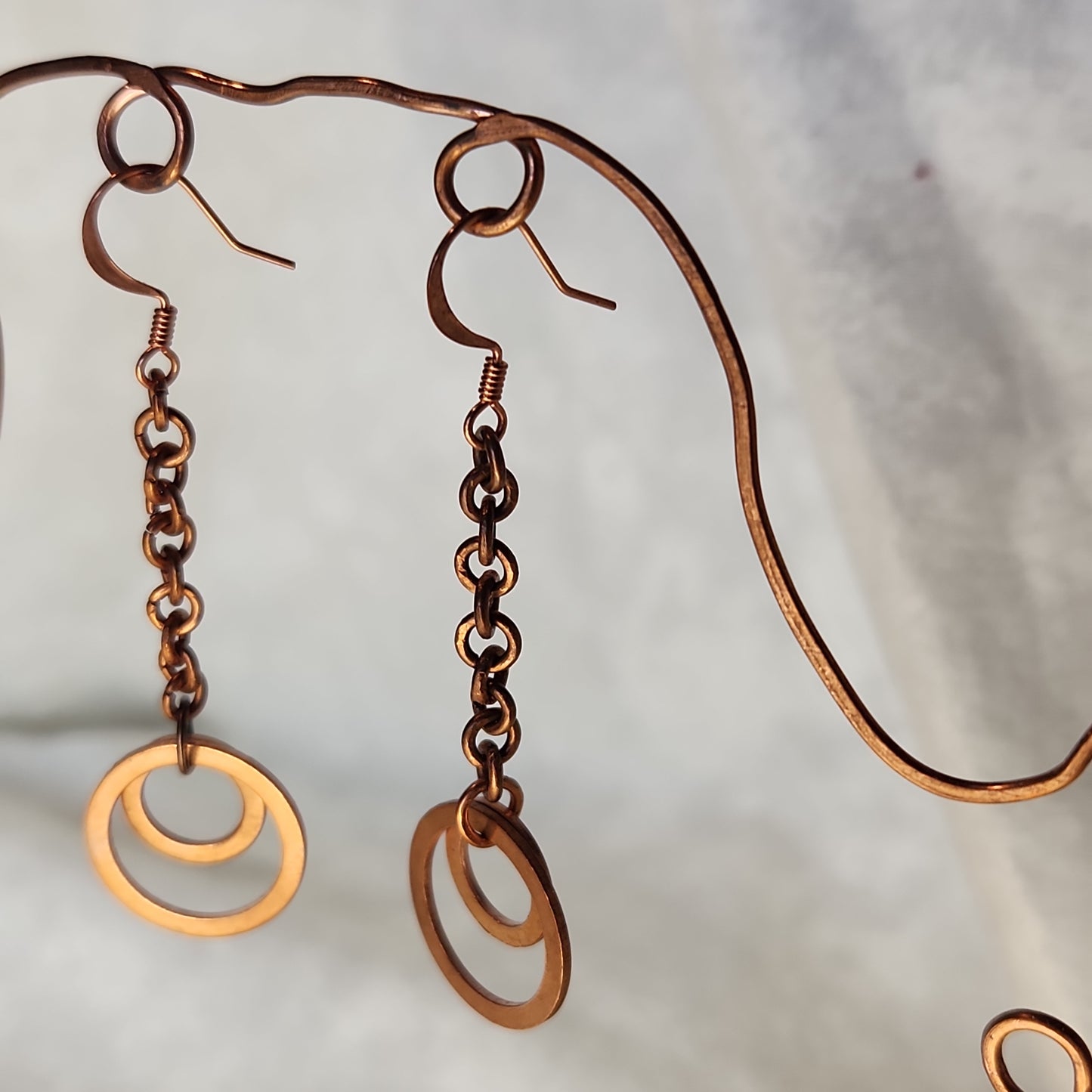 Copper Washer Rustic Double Loop Mid Drop Earrings