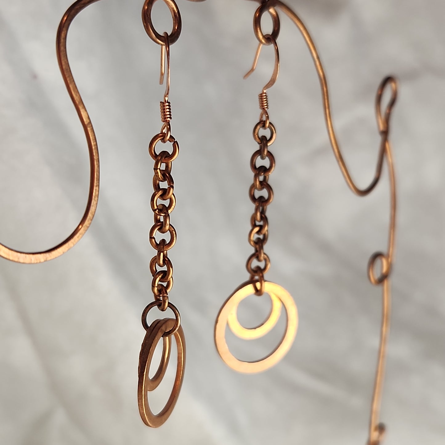 Copper Washer Rustic Double Loop Mid Drop Earrings