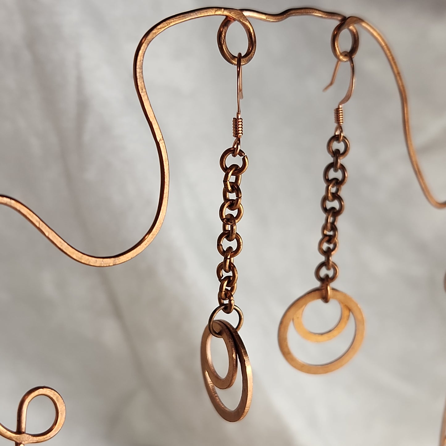 Copper Washer Rustic Double Loop Mid Drop Earrings