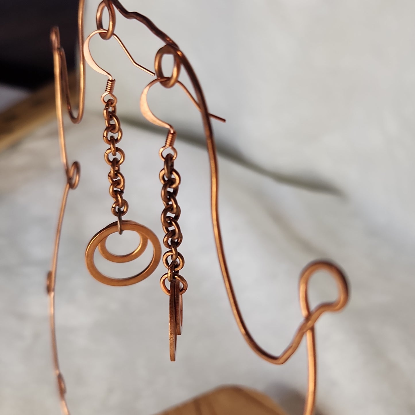 Copper Washer Rustic Double Loop Mid Drop Earrings