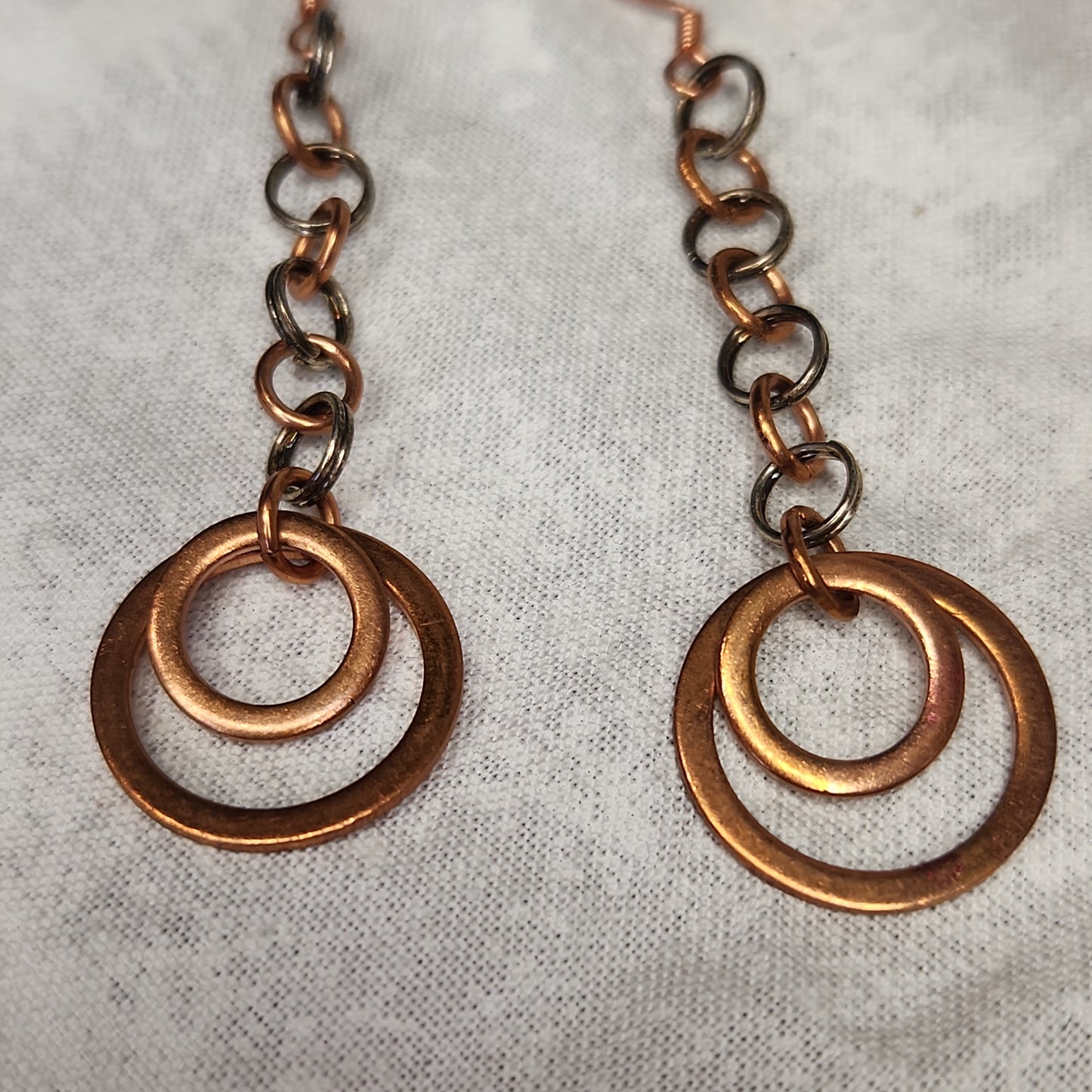 Copper/Silver Rustic Washer Double Loop Drop Earrings