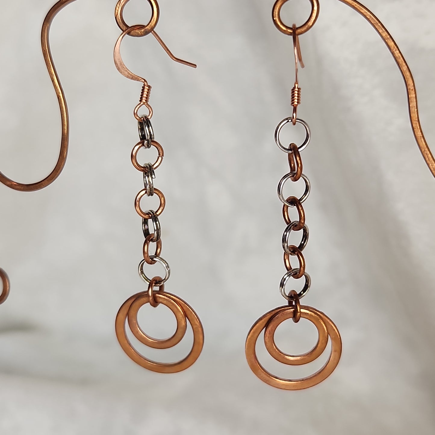 Copper/Silver Rustic Washer Double Loop Drop Earrings