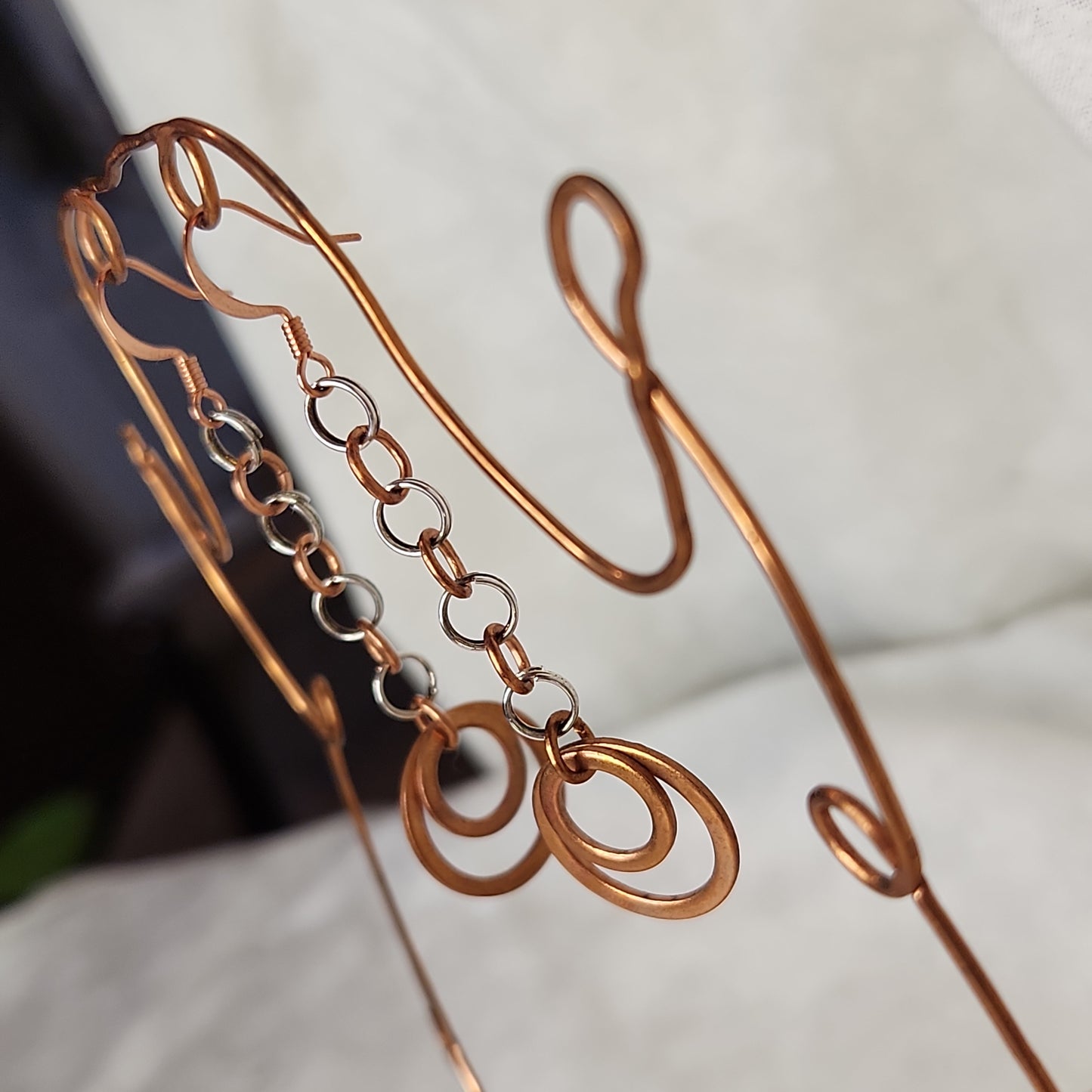 Copper/Silver Rustic Washer Double Loop Drop Earrings